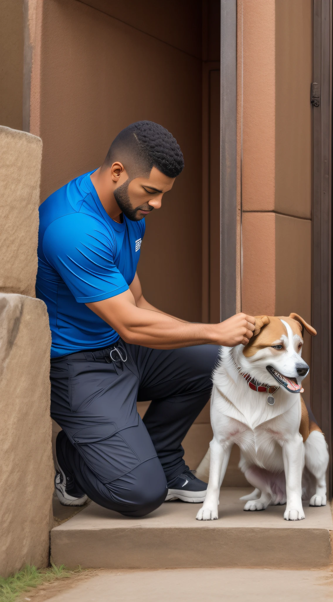 Make a man training a dog