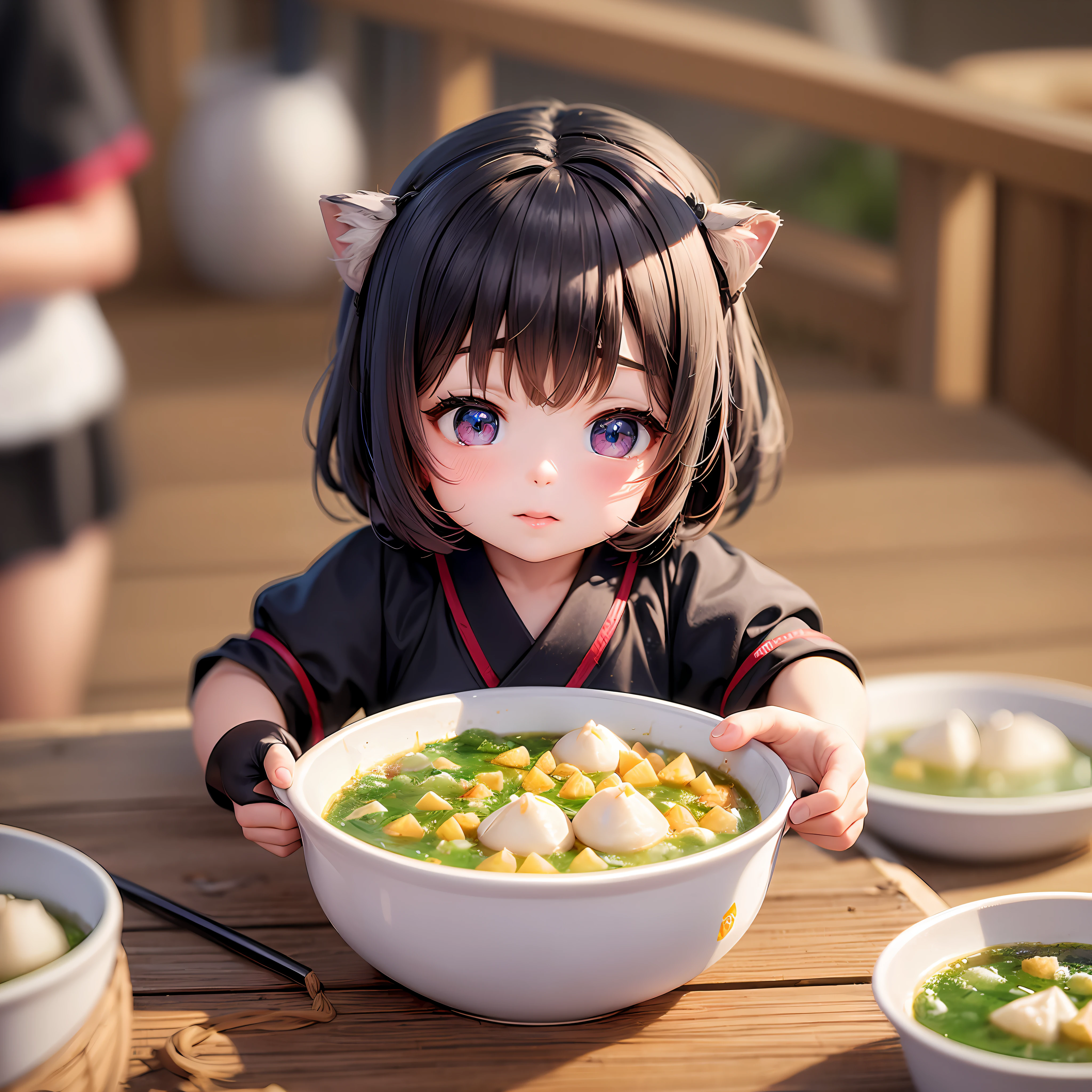 a little girl on a rice dumpling,dragon boat festival,close-up,little adorable triangle rice dumpling graphics,ilm photography,highly detailed,best quality,ultra-fine painting,vivid colors,depth of field,8K --ar 3:4 --niji 5 --auto --s2