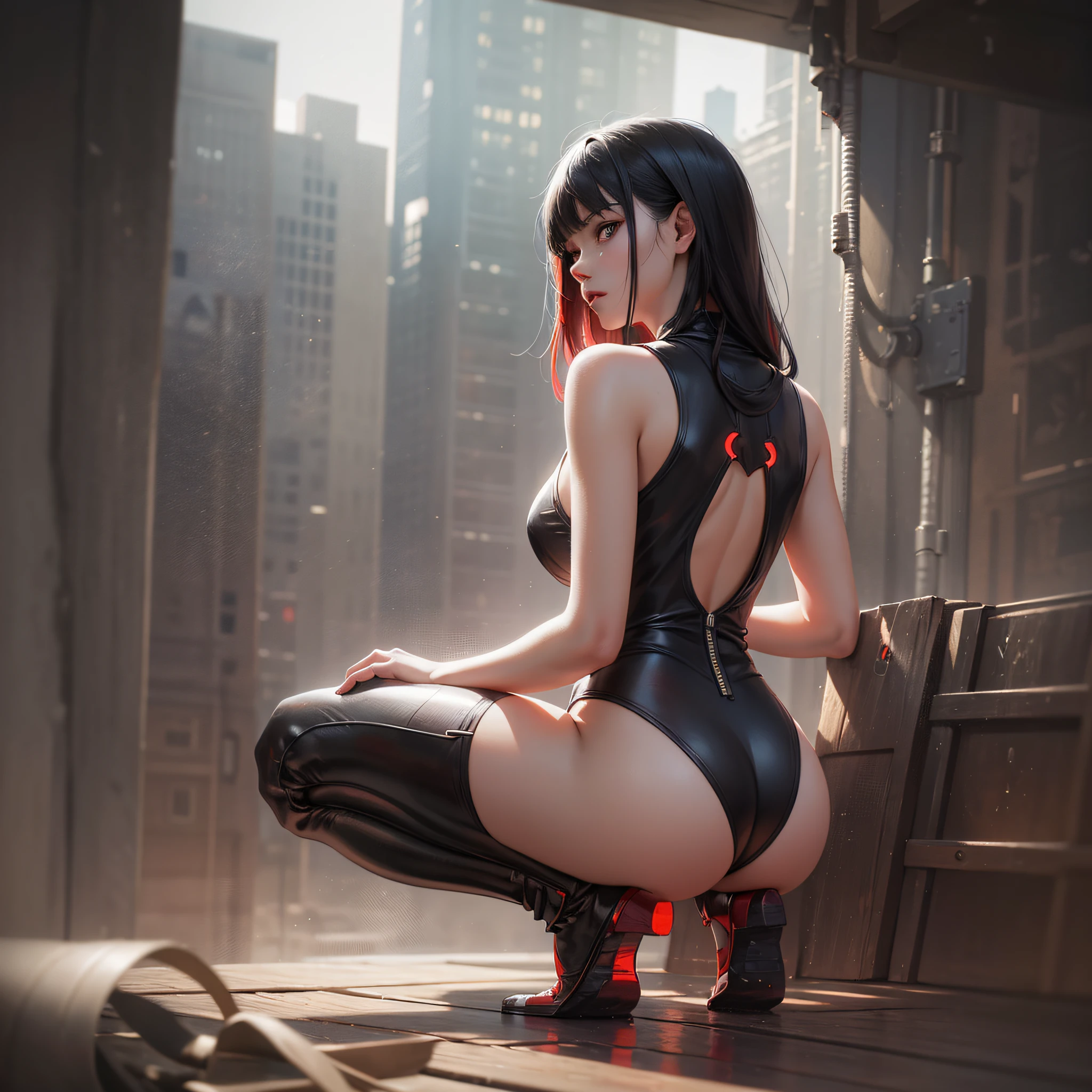 red one-piece girl, modelshoot style, (extremely detailed 8k CG wallpaper), full body photo of the most beautiful artwork in the world, fog, backlight, majestic professional oil painting by Ed Blinkey, Atey Ghailan, Studio Ghibli, by Jeremy Mann, Greg Manchess, Antonio Moro, trend at ArtStation, trend at CGSociety, Intricate,  High Detail, Sharp focus, dramatic, photorealistic painting art by midjourney and greg rutkowski --auto --s2