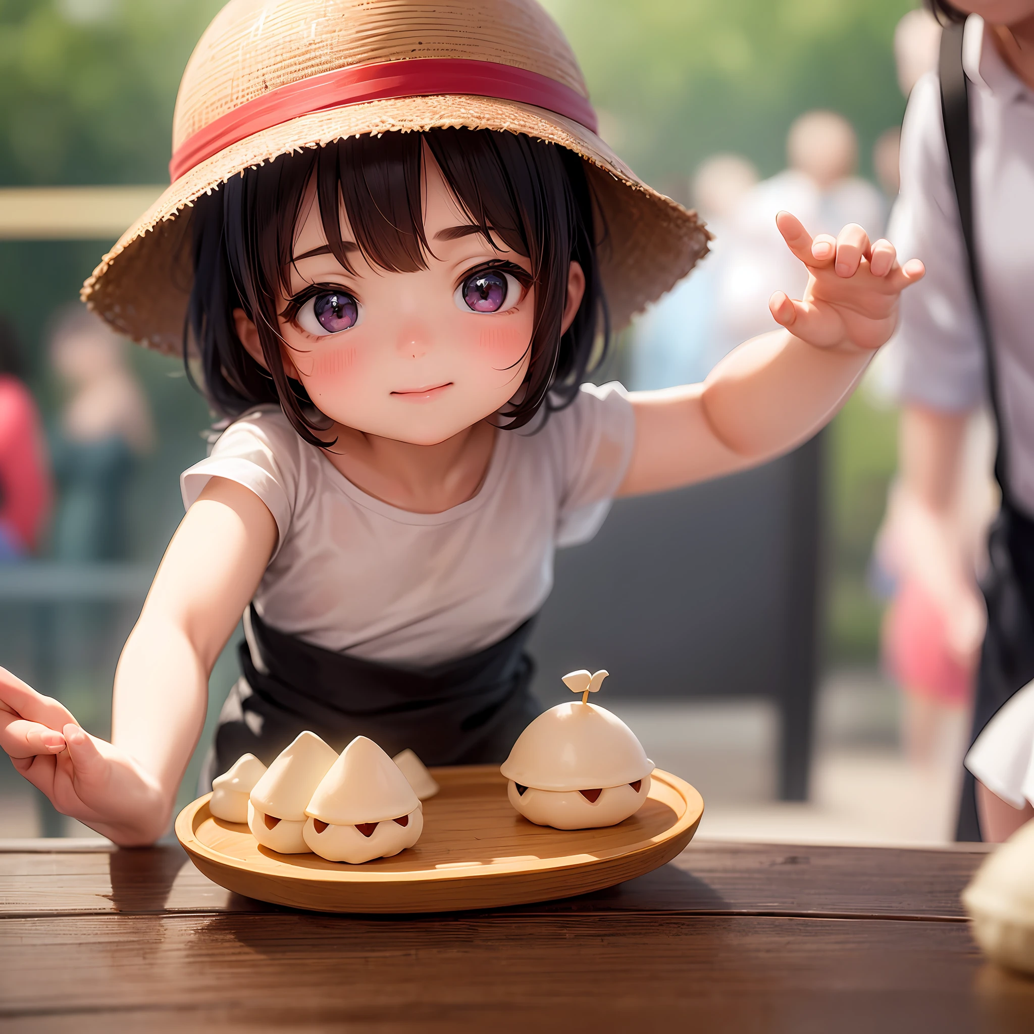 a little girl on a rice dumpling,dragon boat festival,close-up,little adorable triangle rice dumpling graphics,ilm photography,highly detailed,best quality,ultra-fine painting,vivid colors,depth of field,8K --ar 3:4 --niji 5