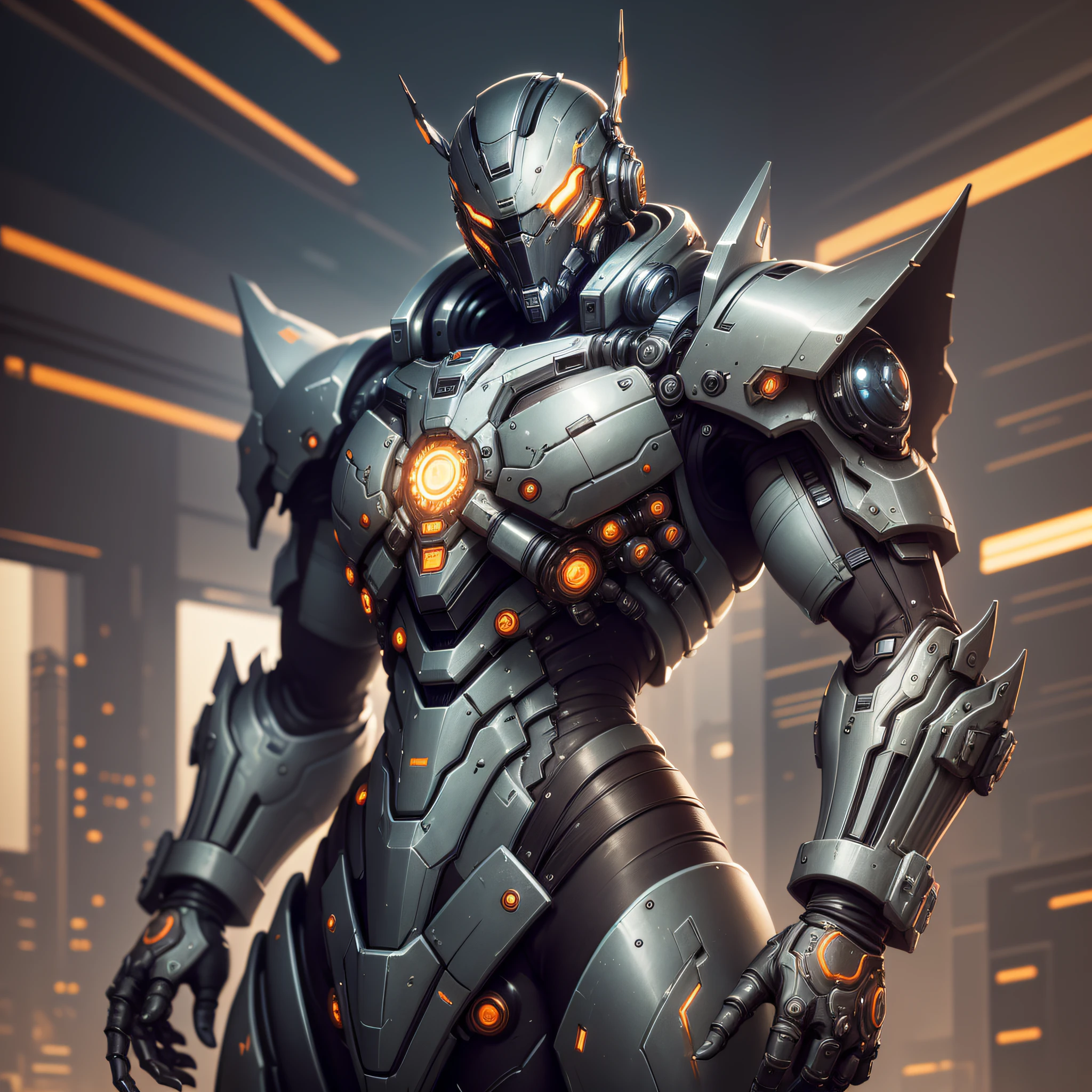 wearing a mechanical suit, Mechanical wonder, Cyberpunk, Cybernetic Guardian, futuristic armor, full body, front pose, intricate (steel metal [rust]), joints, warframe style, cyborg, male --auto --s2