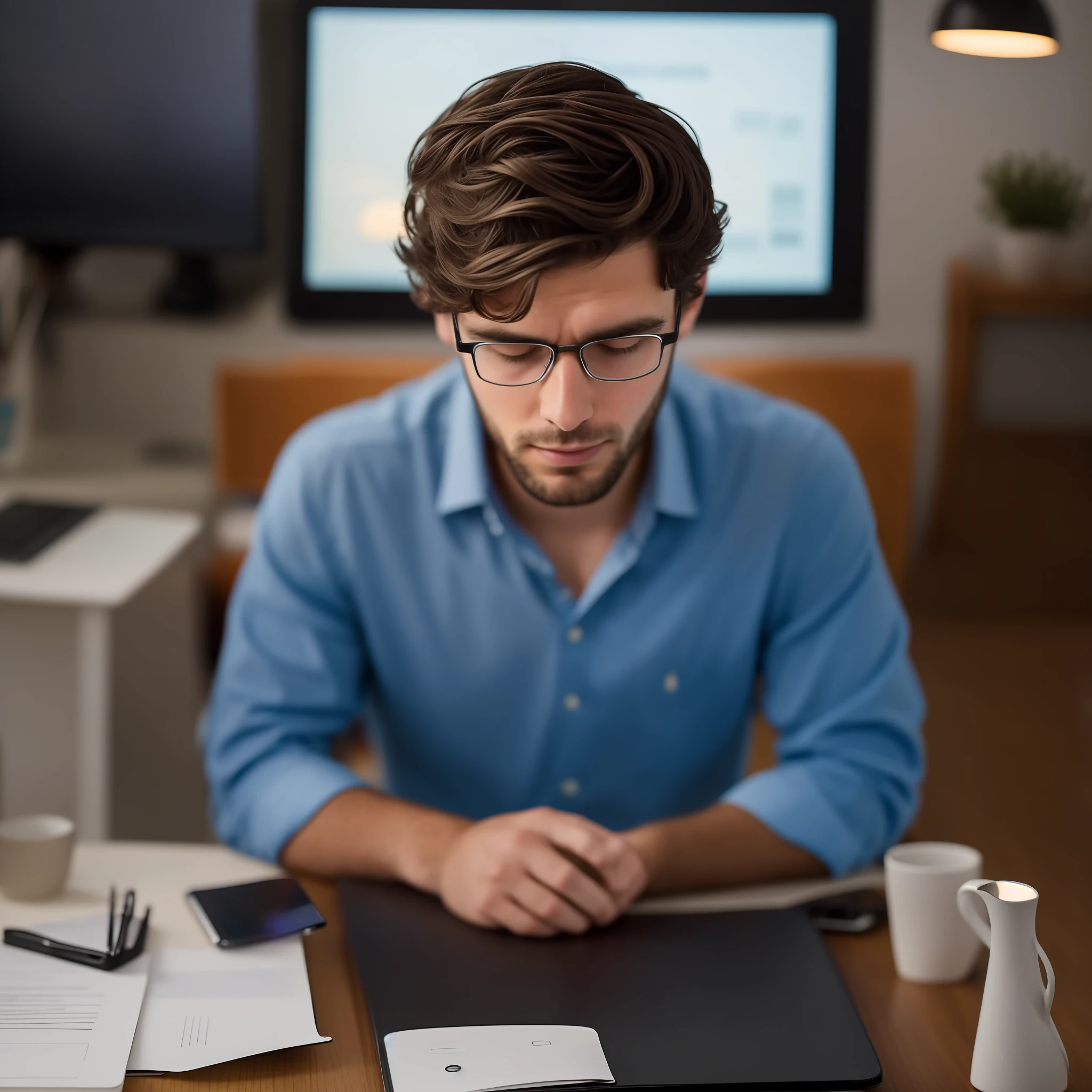 Lucas, 26, is sitting at his desk, staring at a computer screen cluttered with notifications and distractions. He shares frustration at his lack of focus and peace of mind.