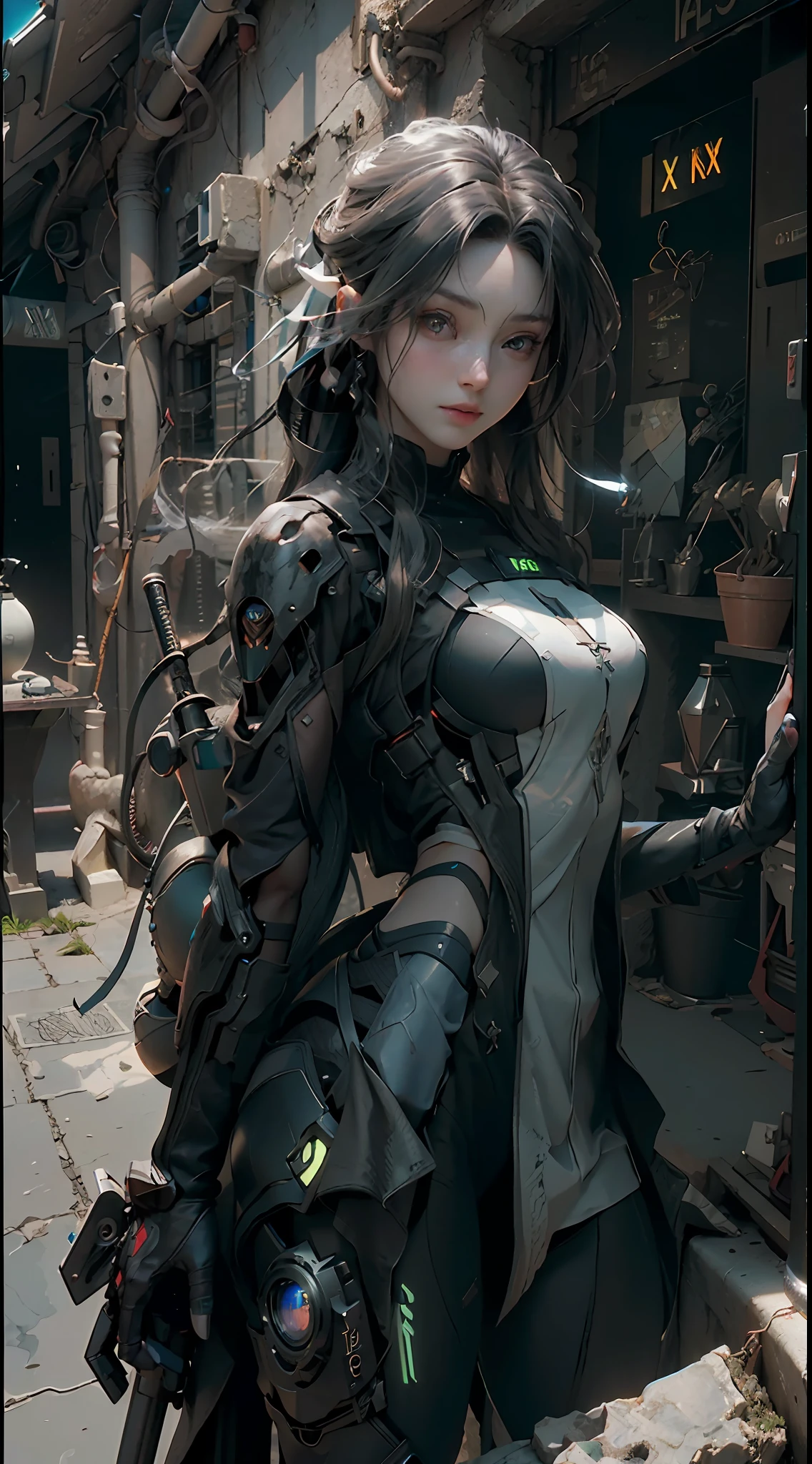 ((Best quality)), ((masterpiece)), (detailed:1.4), 3D, an image of a beautiful cyberpunk female,HDR (High Dynamic Range),Ray Tracing,NVIDIA RTX,Super-Resolution,Unreal 5,Subsurface scattering,PBR Texturing,Post-processing,Anisotropic Filtering,Depth-of-field,Maximum clarity and sharpness,Multi-layered textures,Albedo and Specular maps,Surface shading,Accurate simulation of light-material interaction,Perfect proportions,Octane Render,Two-tone lighting,Wide aperture,Low ISO,White balance,Rule of thirds,8K RAW,