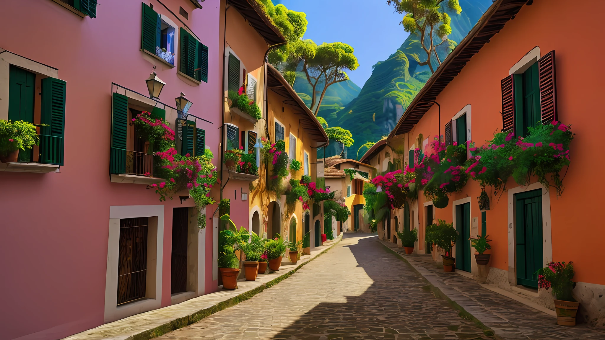 Italian village in a tropical forest with vibrance