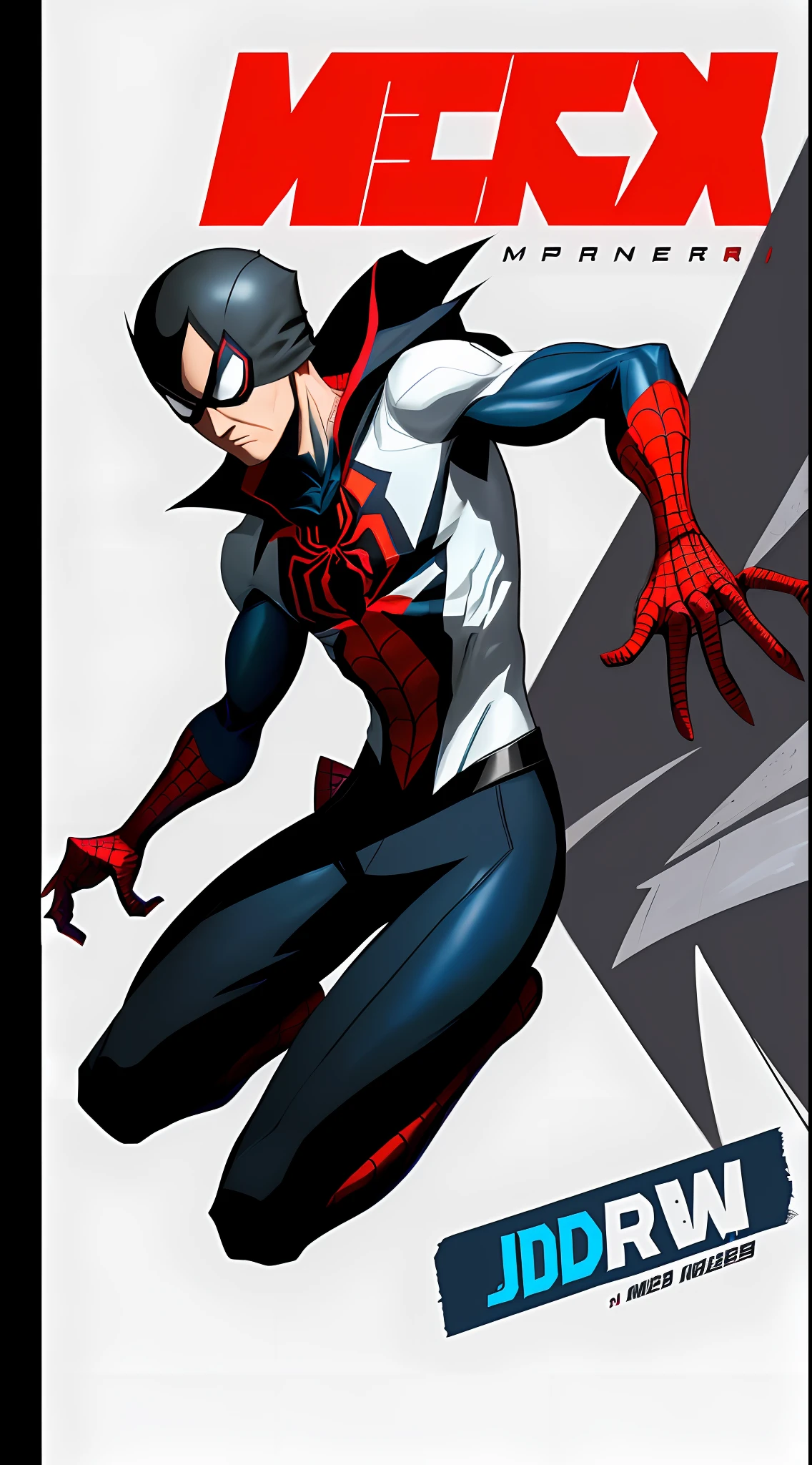 spider - man in a white shirt and black pants is flying, concept art inspired by Allen Jones, tumblr, shin hanga, spider gwen, spider-gwen, spider - gwen, spider - verse art style, persona art style, joe biden as a jojo character, official character art, miles morales!!!, single character full body, kentaro miura art style