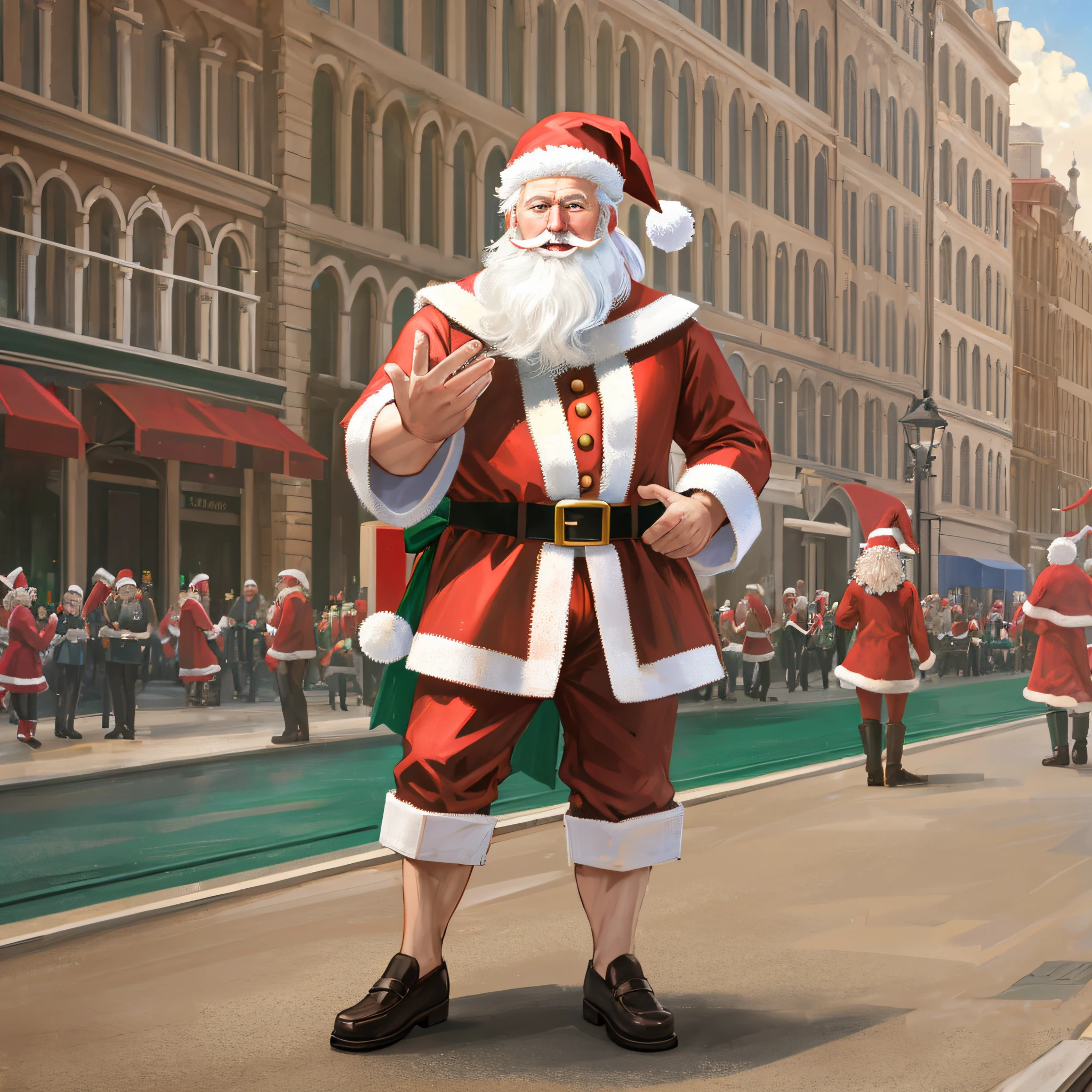 Happy Santa Claus, Hyperrealistic, Full Body, Cirque du Solei