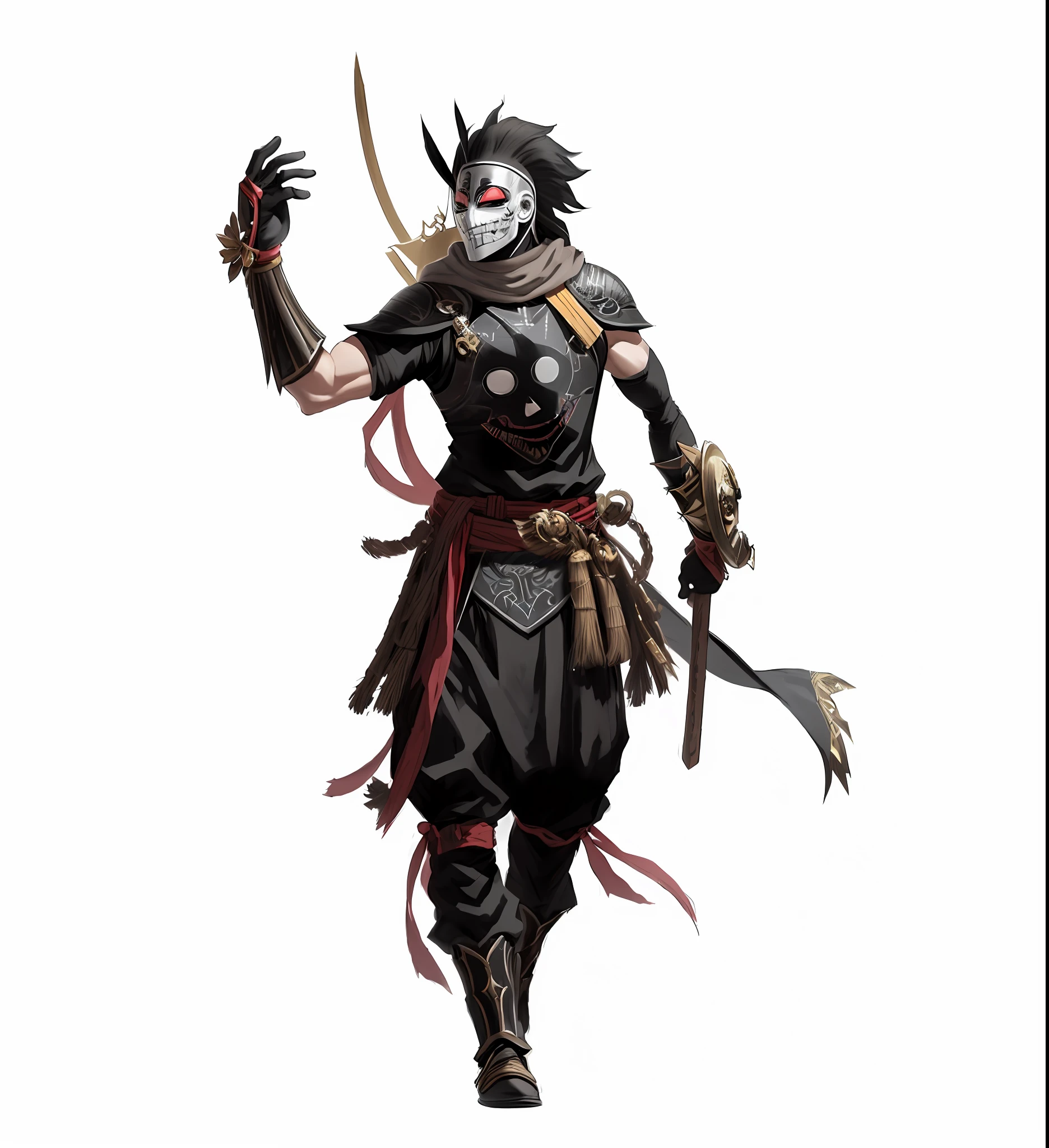 Masked Zobal Warrior, mask with a frightening smiling face, known as the Black Death, one of the 4 angels of the Light of bontamar.