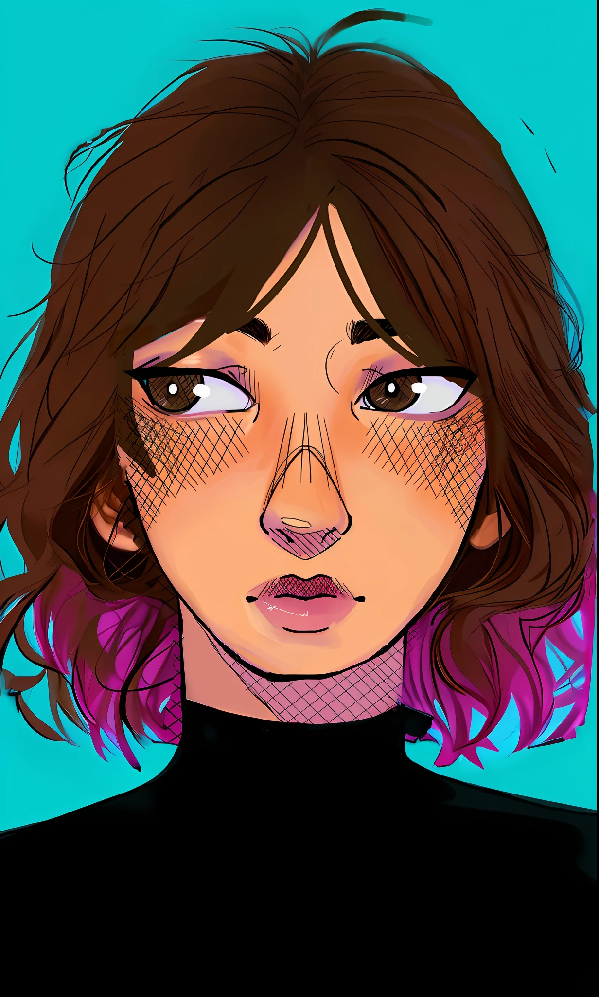 Brown hair, 2d art, medium hair, Asian