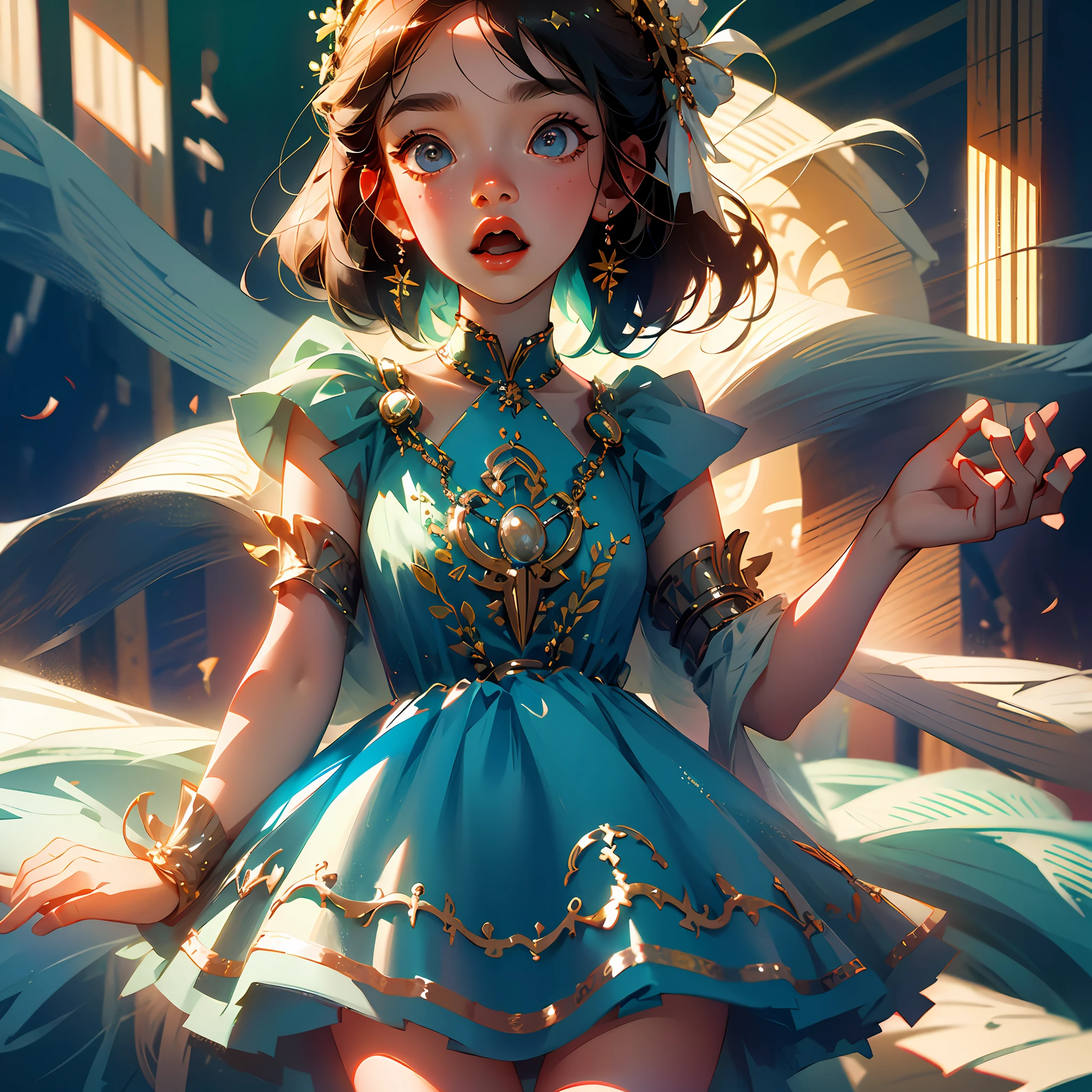 The cute is singing to the audience in a gorgeous and noble dress --auto --s2