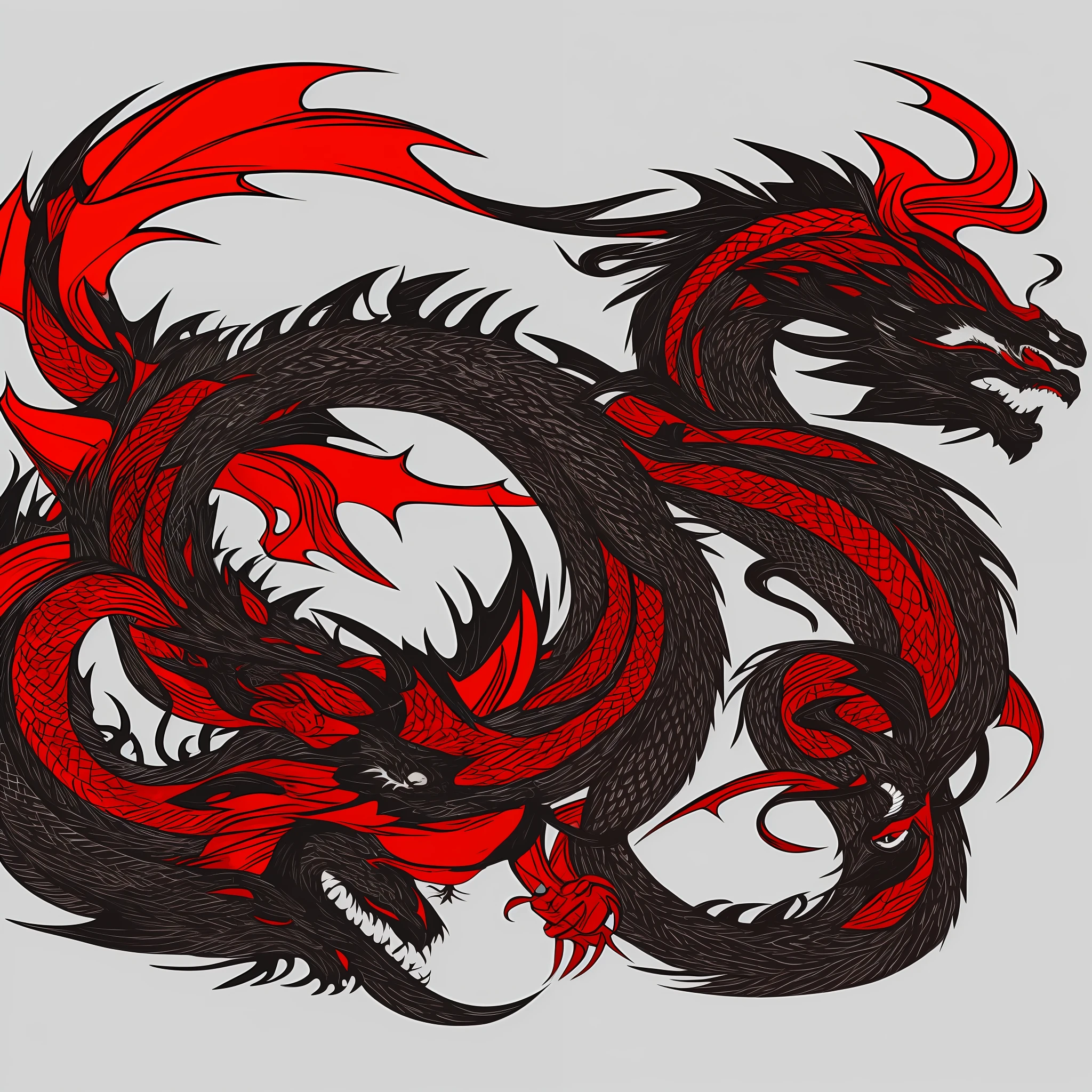 create an image of a dragon viewed sideways with ARCANE style strokes, white background, black and red strokes