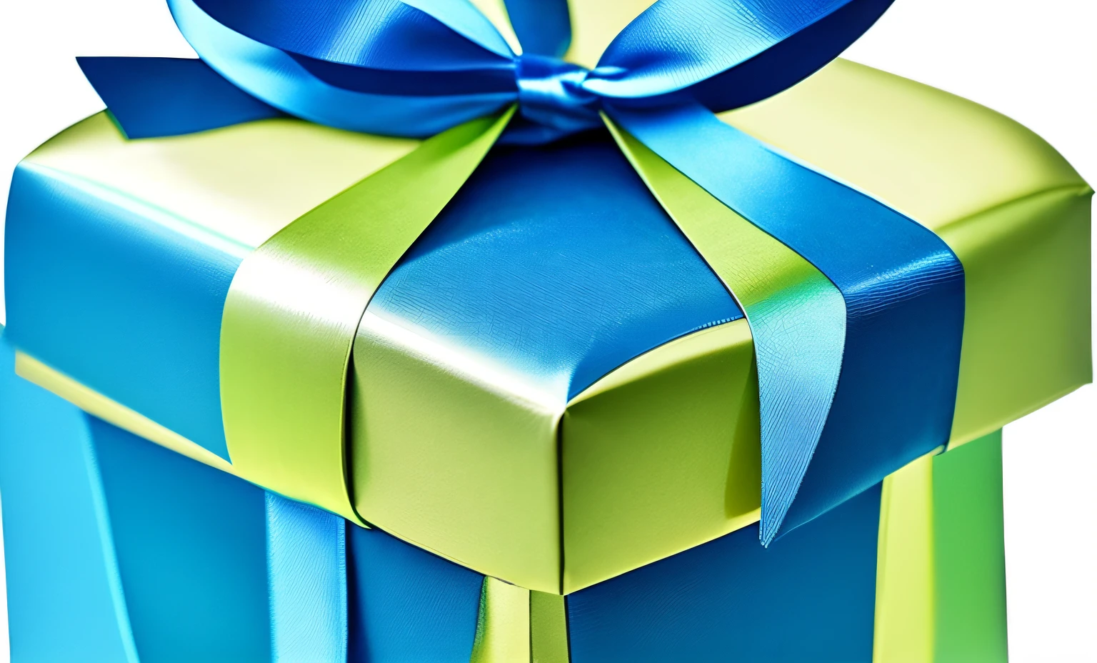 Kawaii style green cartoon gift box with blue ribbon