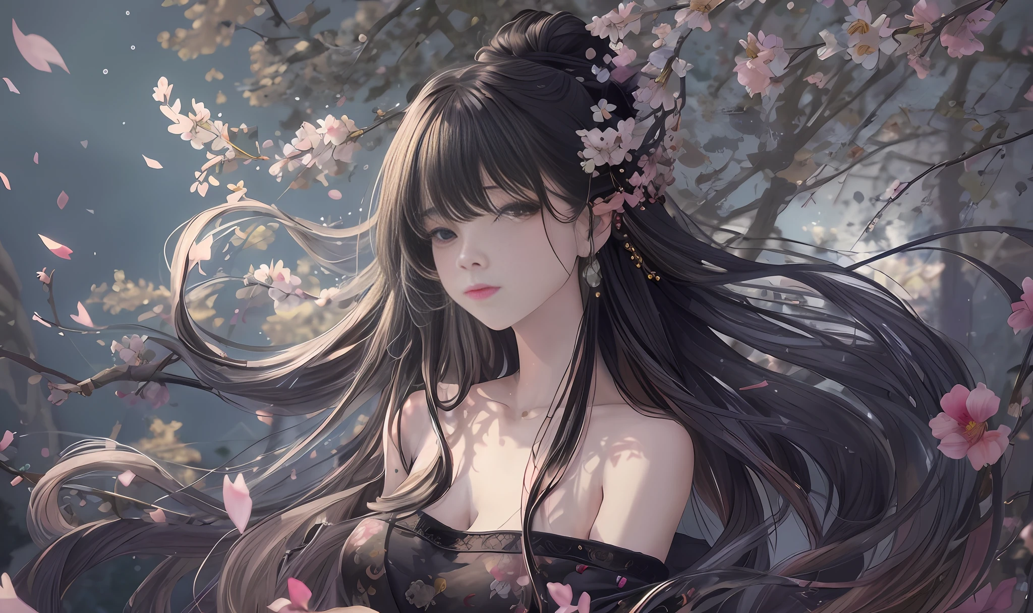 anime girl with long hair and flowers in her hair, anime style 4 k, guweiz, artwork in the style of guweiz, beautiful anime portrait, beautiful anime girl, anime girl with long hair, beautiful anime woman, smooth anime cg art, guweiz on pixiv artstation, anime art wallpaper 4 k, anime art wallpaper 4k