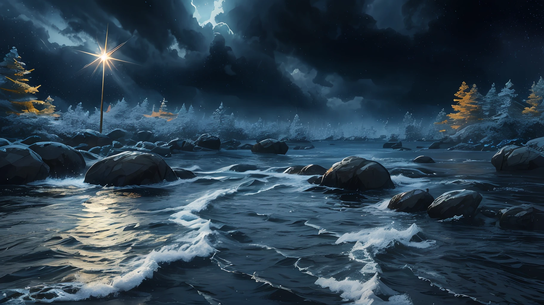 jesus walking on water in a storm, masterpiece, best quality, high quality, extremely detailed CG unit 8k wallpaper, award winning photography, Bokeh, Depth of Field, HDR, bloom, Chromatic aberration, photorealistic, extremely detailed, trending on artstation, trending on CGsociety, intricate, high detail, dramatic, mid-journey art, volumetric lighting --auto --s2
