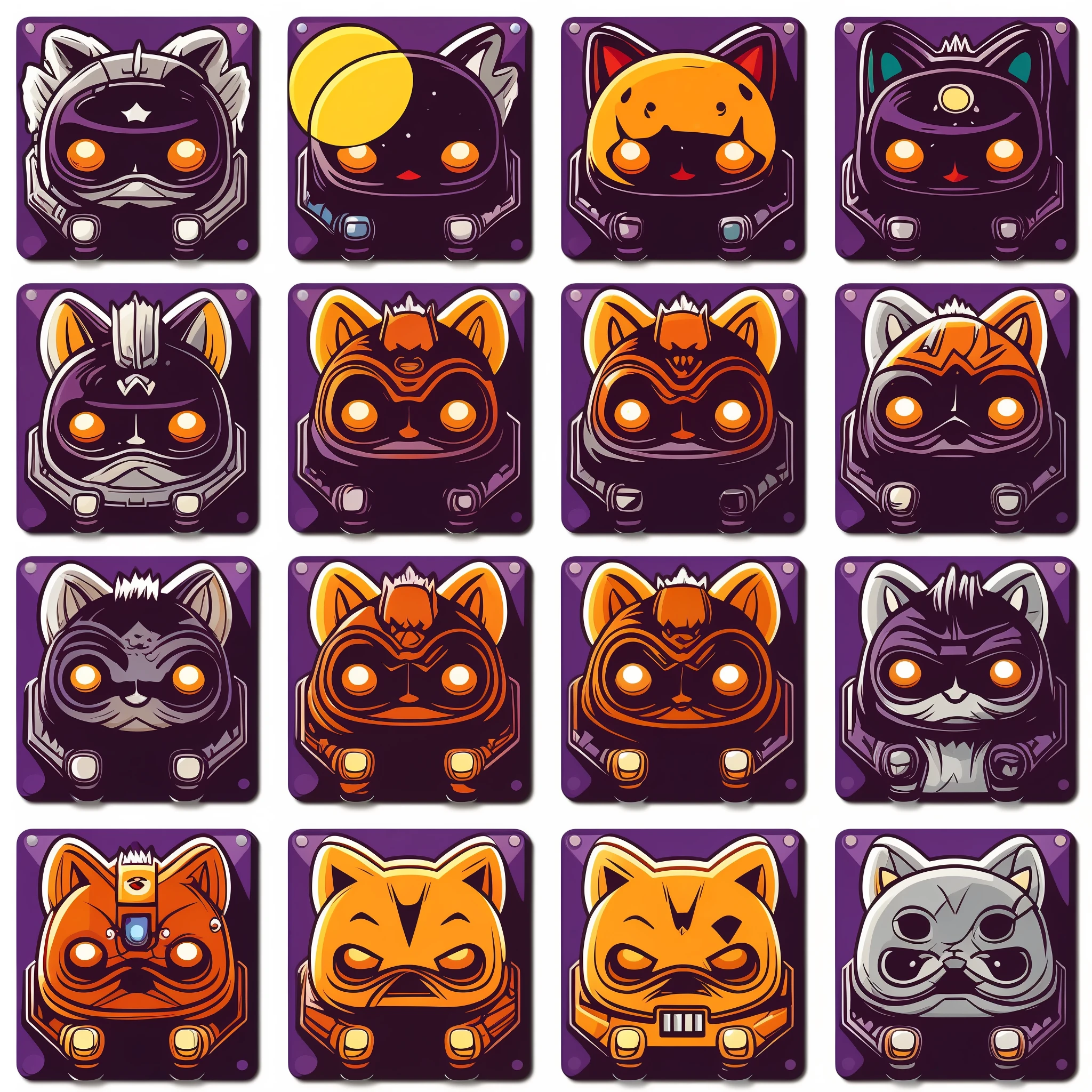 four set of kawaii character cosmic monsters, detailed realistic professional art masterpiece sticker set
