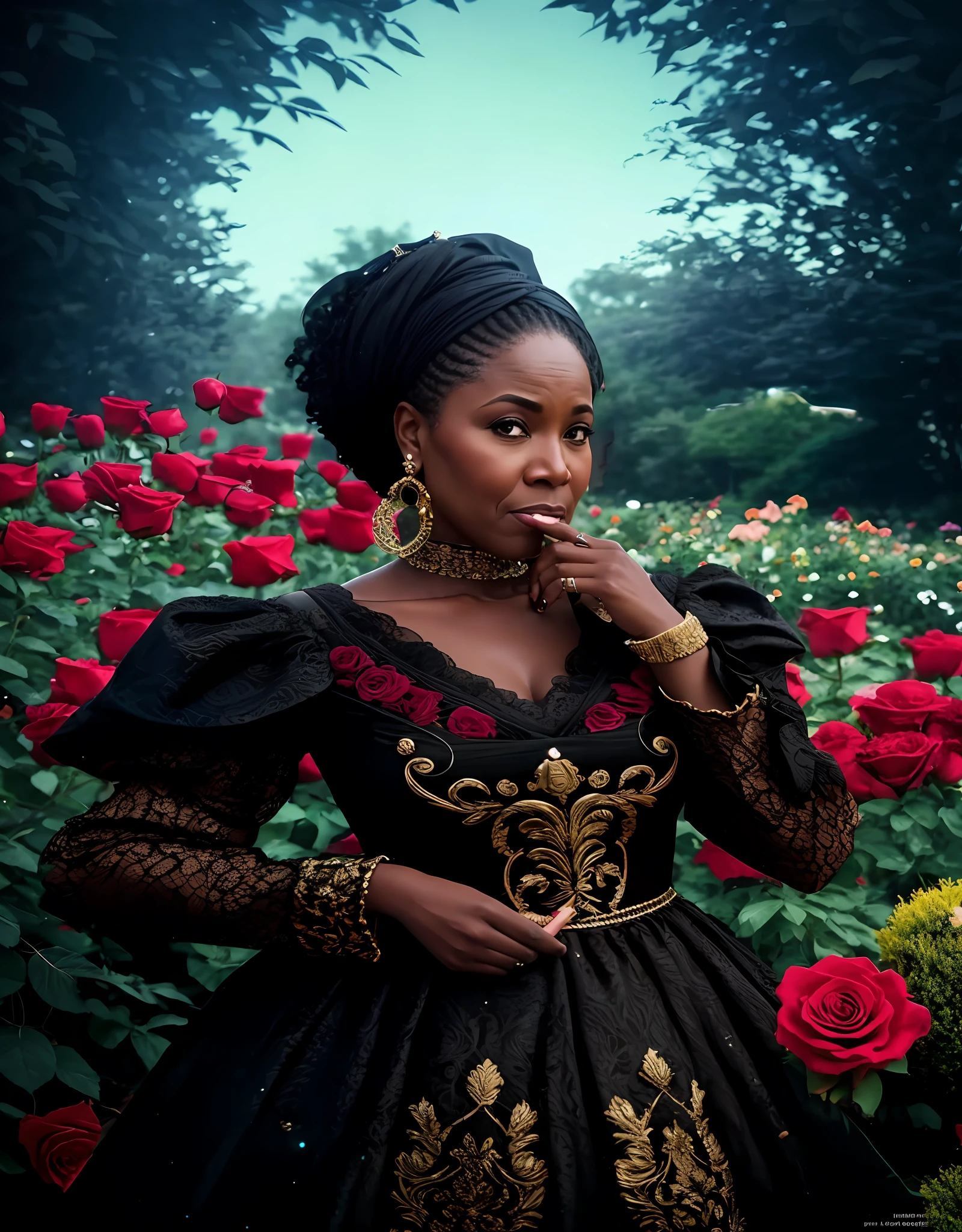 Black woman with 45-year-old face, expression of old black woman