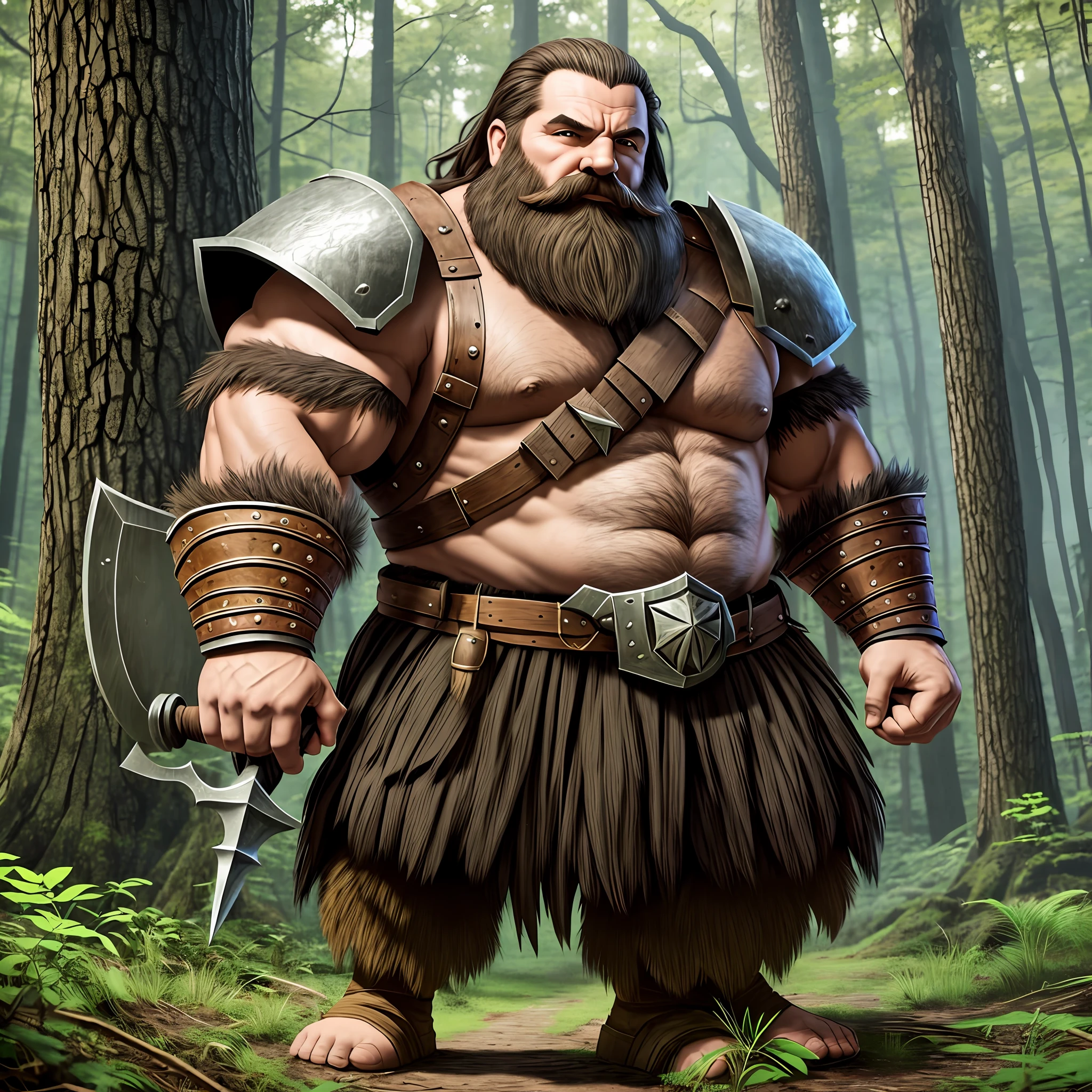 dwarf man, big beard, with muscles, heavy armor, holding a heavy axe, in a forest, 8k ultra realistic --auto --s2