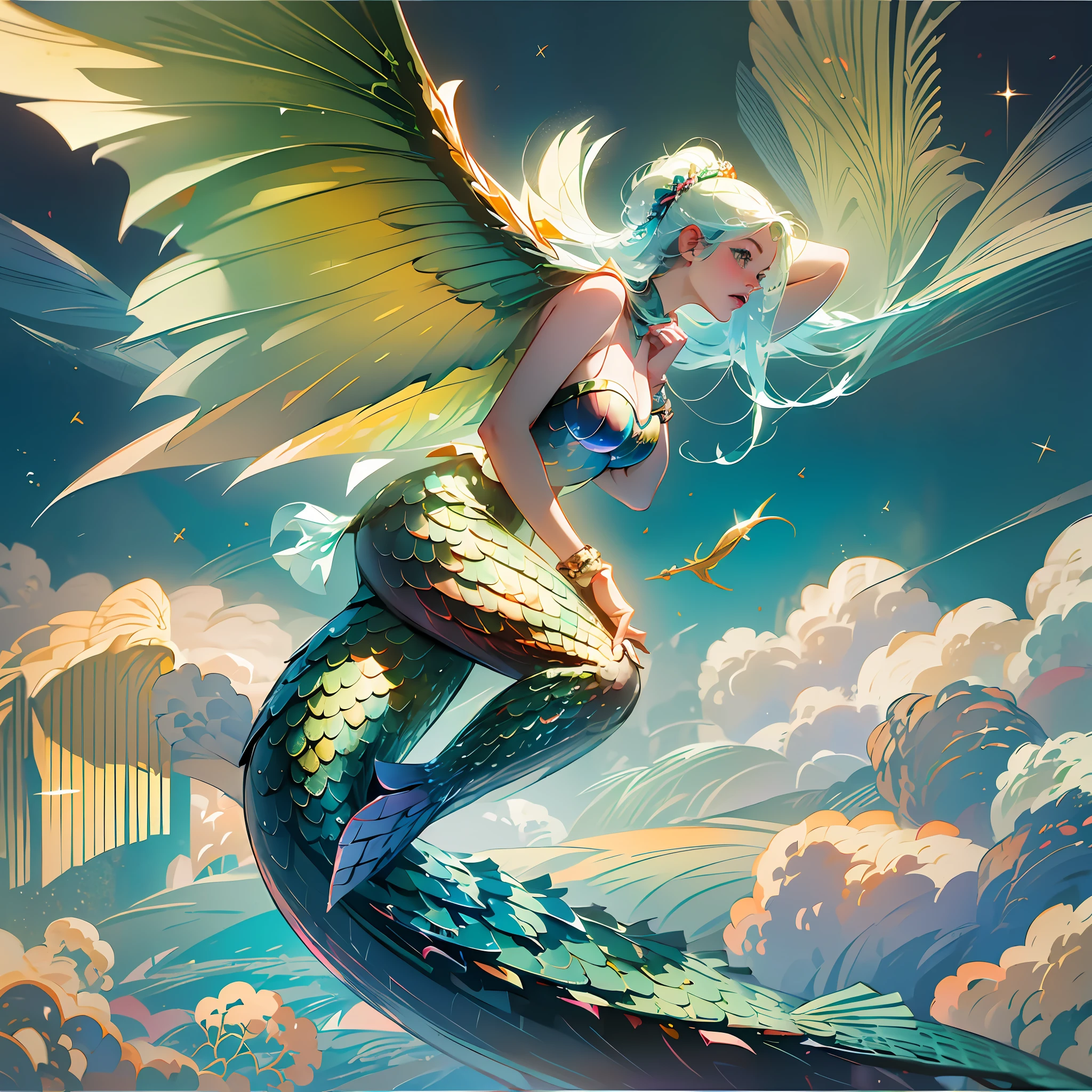 (The wings of a majestic giant, open, made of scales) (mermaid:1.0), mermaid tail, full body, 1girl , solo , , high jump,in motion, side view-body, action shot --s2