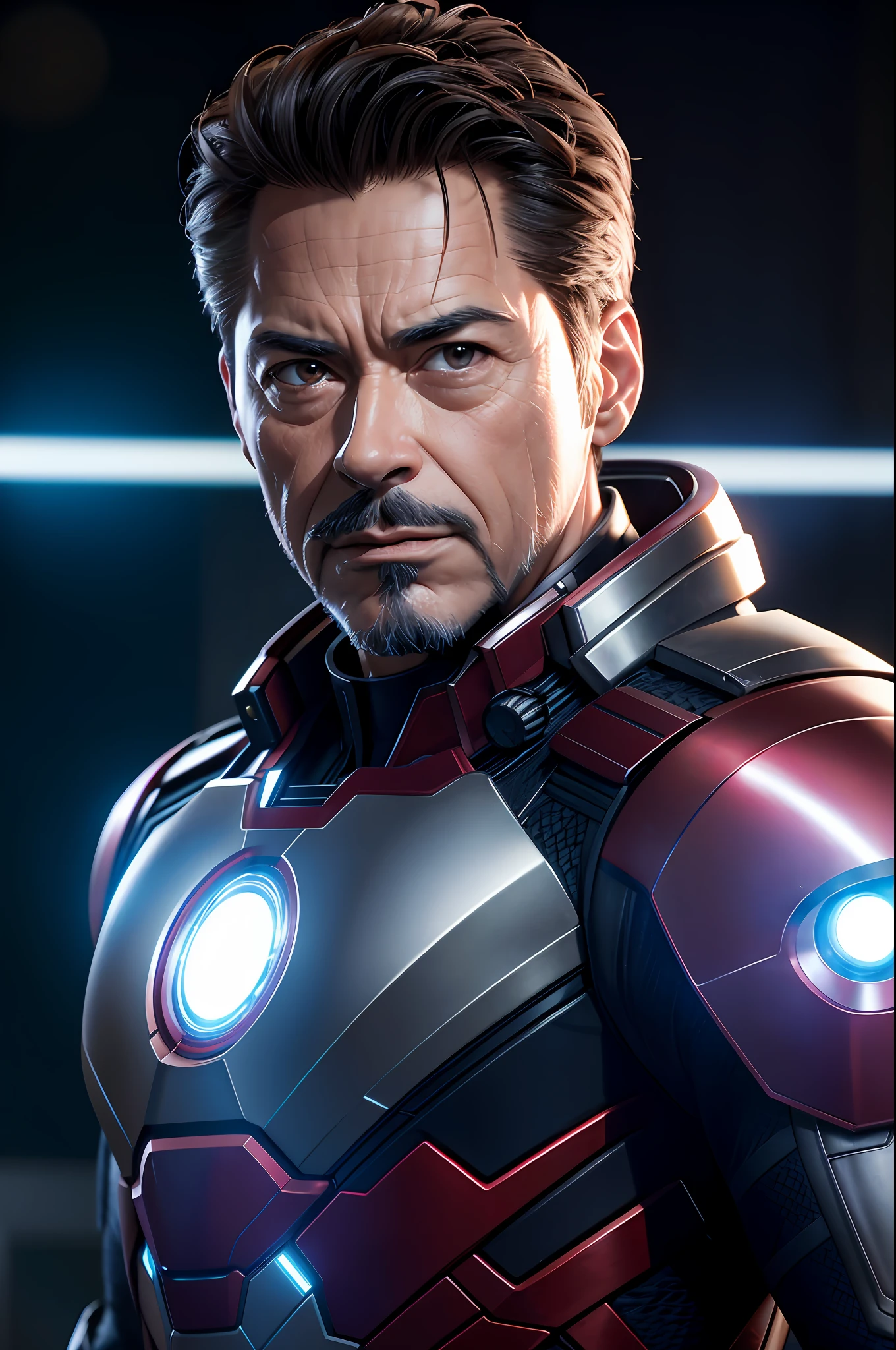 Marvel, Old man Tony Stark, realistically, dynamic lights, old, gray stubble, full shoot, (extremely detailed CG unity 8k wallpaper), trending on ArtStation, trending on CGSociety, High Detail, Sharp focus, dramatic, photorealistic