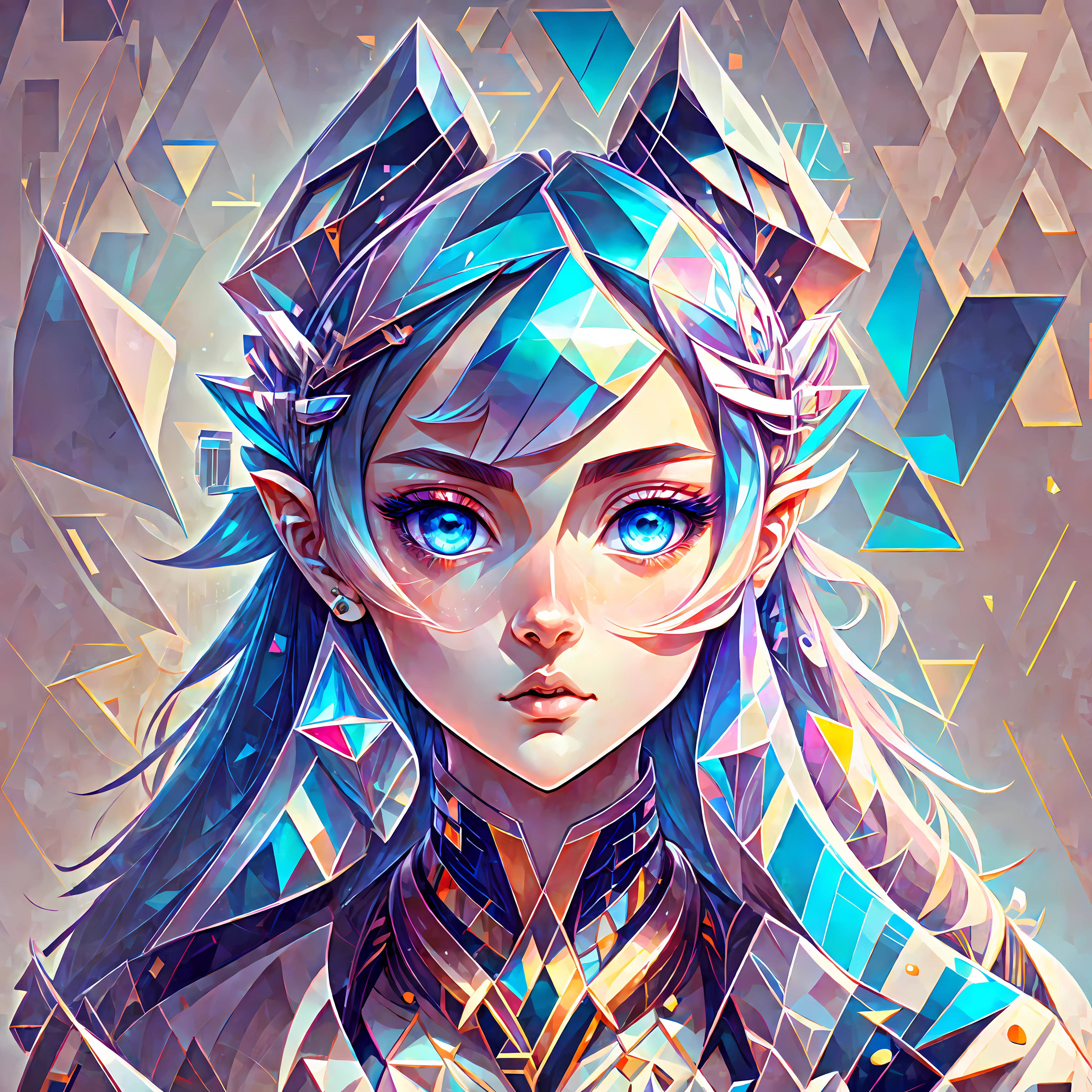 fashion girl,close-up,flat illustration, geometric shapes, look into camera,colorful niji5-- style expressive --auto --s2