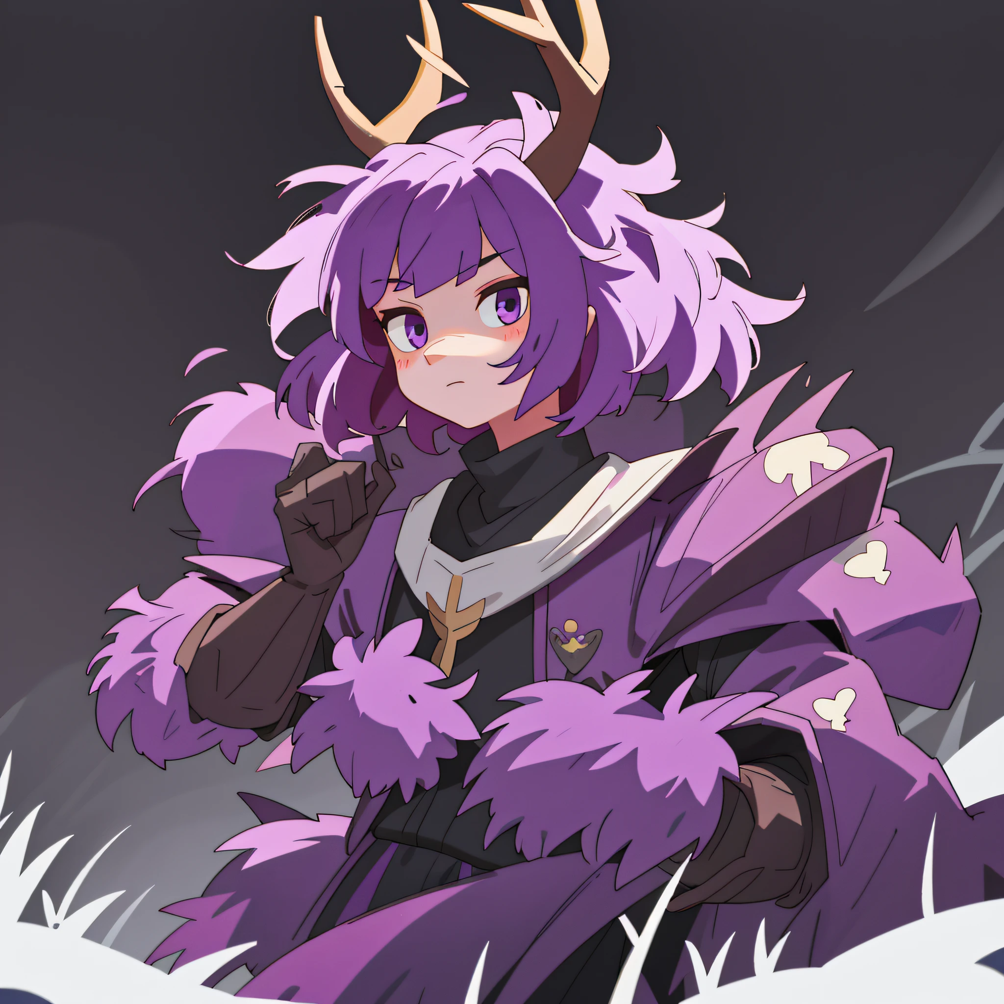 Knight Jackalope, short purple hair, jackalope antlers, dark armor(masterpiece, best quality)