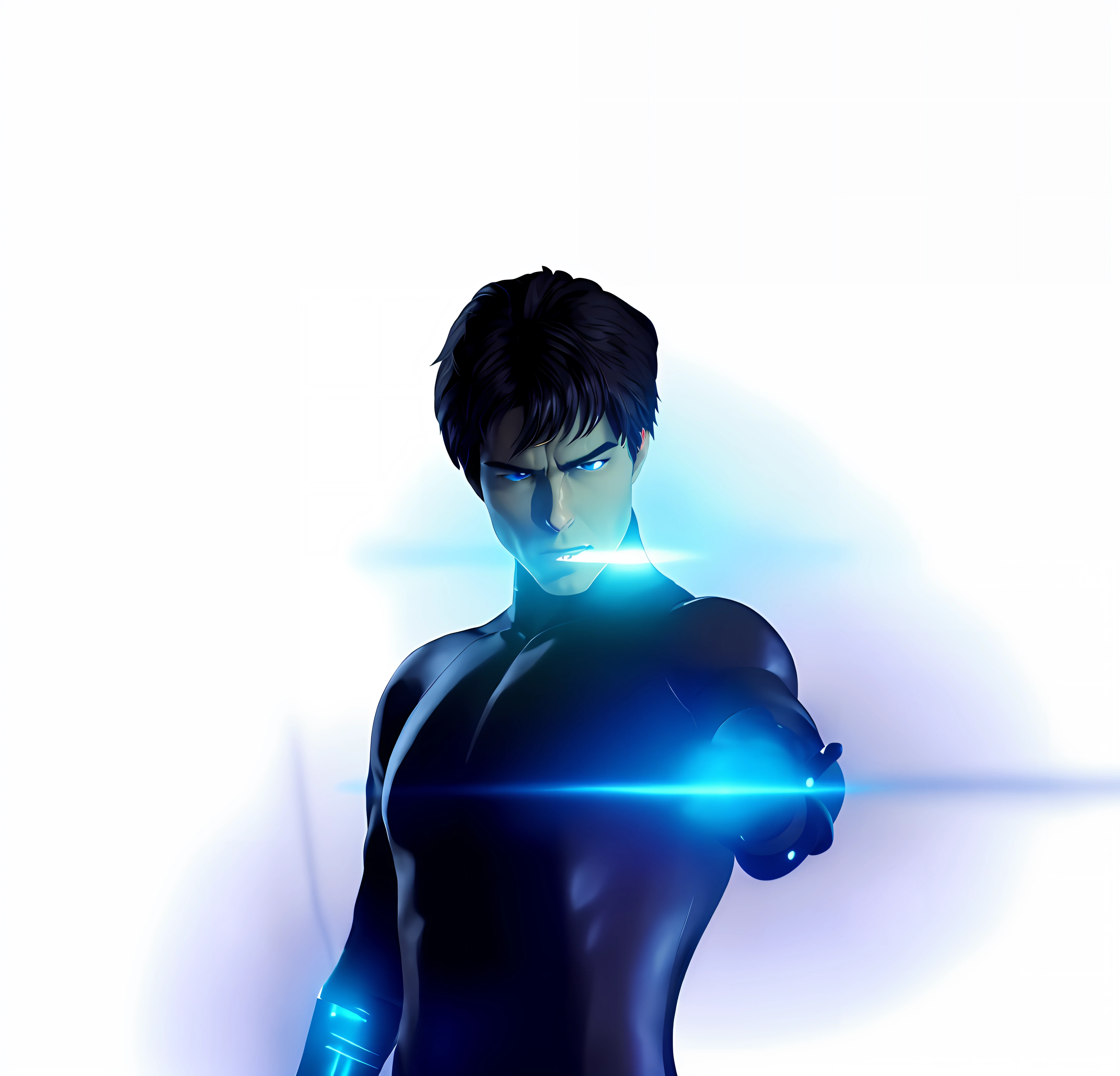 there is a man in a black suit holding a blue light, tom cruise as kenshiro, movie still of a cool cyborg, cyborg male, an epic anime of a energy man, makoto shinkai. octane render, male cyborg, as a character in tekken, promotional render, an image of a beautiful cyborg, gantz, this character has cryokinesis --auto --s2