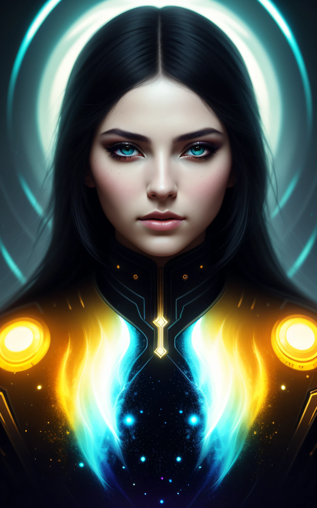 ultra detailed artistic photography, midnight aura, night sky, woman with beautiful face Detailed cosmic, dreamy, bright, backlit, glamour, brightness, shadows, oil on canvas, brushstrokes, smooth, ultra high definition, 8k, unreal engine 5, ultra sharp focus, art by Alberto Seveso, artgerm, loish, sf, complex artwork, sinister, matte paint film poster, golden ratio,  Trend in CGSorcery, intricate, epic, trend in Artstation, by Artgerm, H.R. Giger and Beksinski, highly detailed, vibrant, production cinematic character rendering, ultra high quality model,