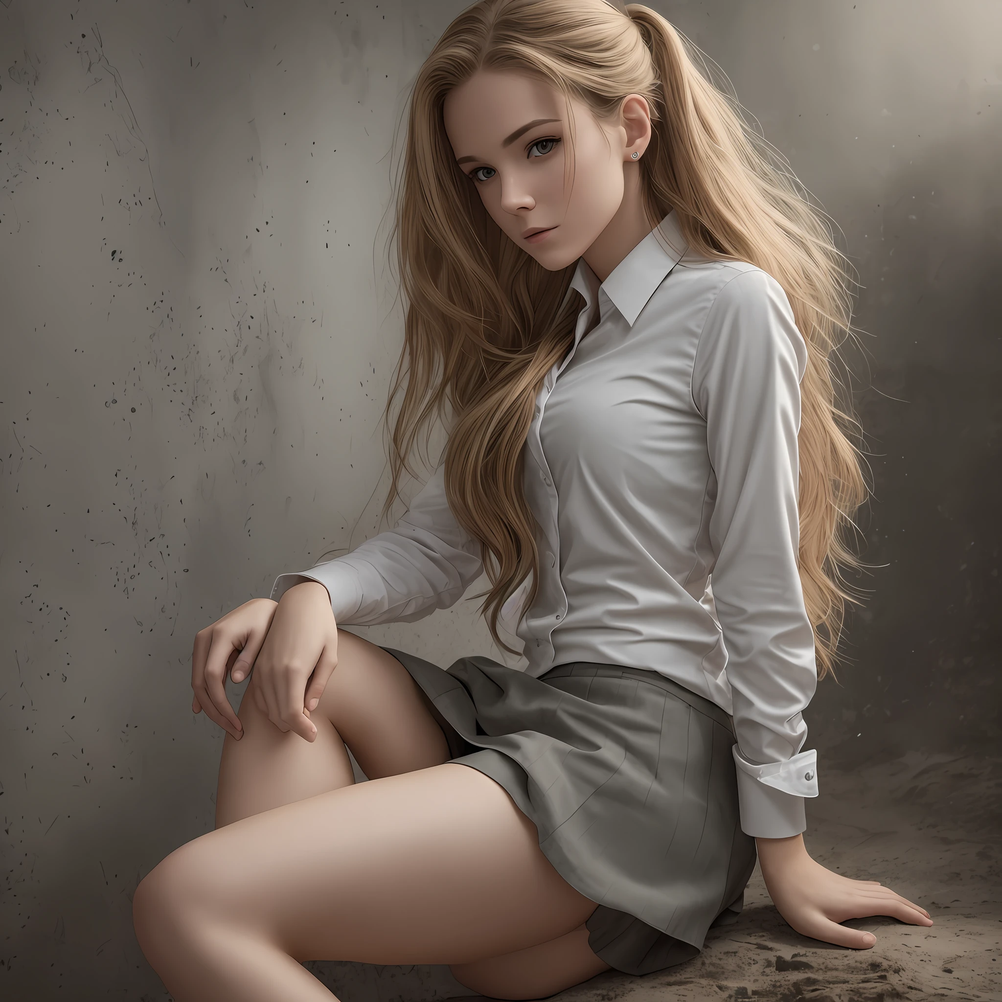 [head to toe, full-body shot], 
a RAW photo of Ginny Person,
Young woman, age 24, 24 years, ginger, ponytail, white, thin, small, thin, pale, iris-green, small breasts, button nose, lush lips, [phantom, small, hard, erect, small areola, detailed,   
(wearing a formal business shirt:1.4), (wearing an extremely small and tight high-waisted thong:1), pokies, 
sad, unhappy, frown, 
[Realistic, photo, RAW, photography, beautiful face, perfect eyes, detailed face], 
[intricate detail, high resolution, high quality, intricate and symmetrical face], 
[50mm Sigma f/1.4 ZEISS lens, F1.4, 1/800s, ISO 100, fotograpy, RAW, best quality, best resolution, high quality, high resolution, 8k] (hyperdetailed), 8k hyperresolution wallpaper, best quality, 80mm lens, a beautiful young canadian, full body photo, long blonde straight hair, (highly detailed hair: 1.4), smoke, mist, (dark forest: 1.1), bokeh, faded, neutral colors, (hdr: 1.5), ((muted colors)), intricate scene, artstation, hyperdetailed, cinematic photo, warm lights, dramatic light, intricate details, [vignette], complex background,  ((((cinematic look))), soft tones, insane details, intricate details, hyperdetailed, low contrast, soft cinematic light, dark colors, exposure mix, hdr, faded, slate gray atmosphere, (wide angle), photorealistic, sharp focus, beauty lips, skirt, open legs, sitting --auto --s2