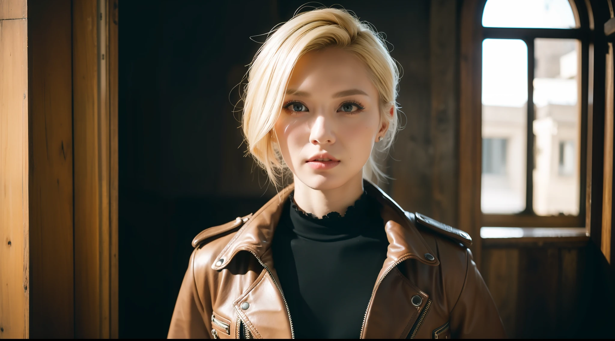 a blonde woman, with dieselpunk clothes, modelshoot style, (extremely detailed CG 8k wallpaper unit), photo of the most beautiful art in the world, majestic professional (photography by Steve McCurry), 8k uhd, dslr, soft lighting, high quality, film grain, Fujifilm XT3 sharp focus, f 5.6, high detail, sharp focus, dramatic, (wearing diselpunk clothing), (looking at the viewer:1.2),  (natural light), (seductive)