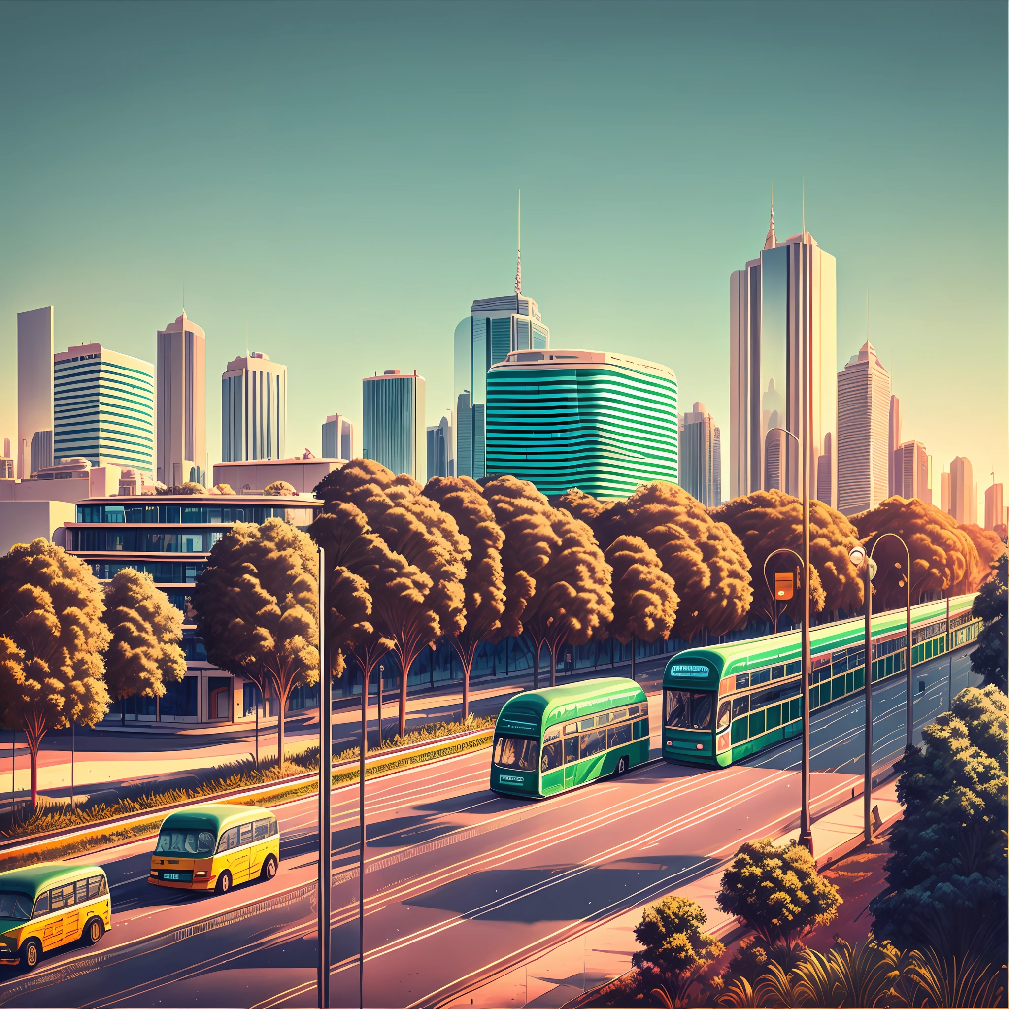 Bus, avenue, clear skyline, bus stop --auto --s2
