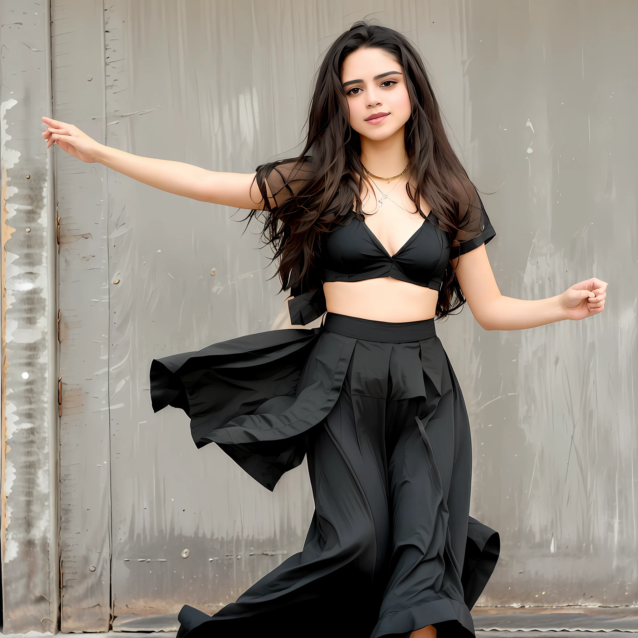 Beauty with semi-long black hair dancing Guatemalan dance