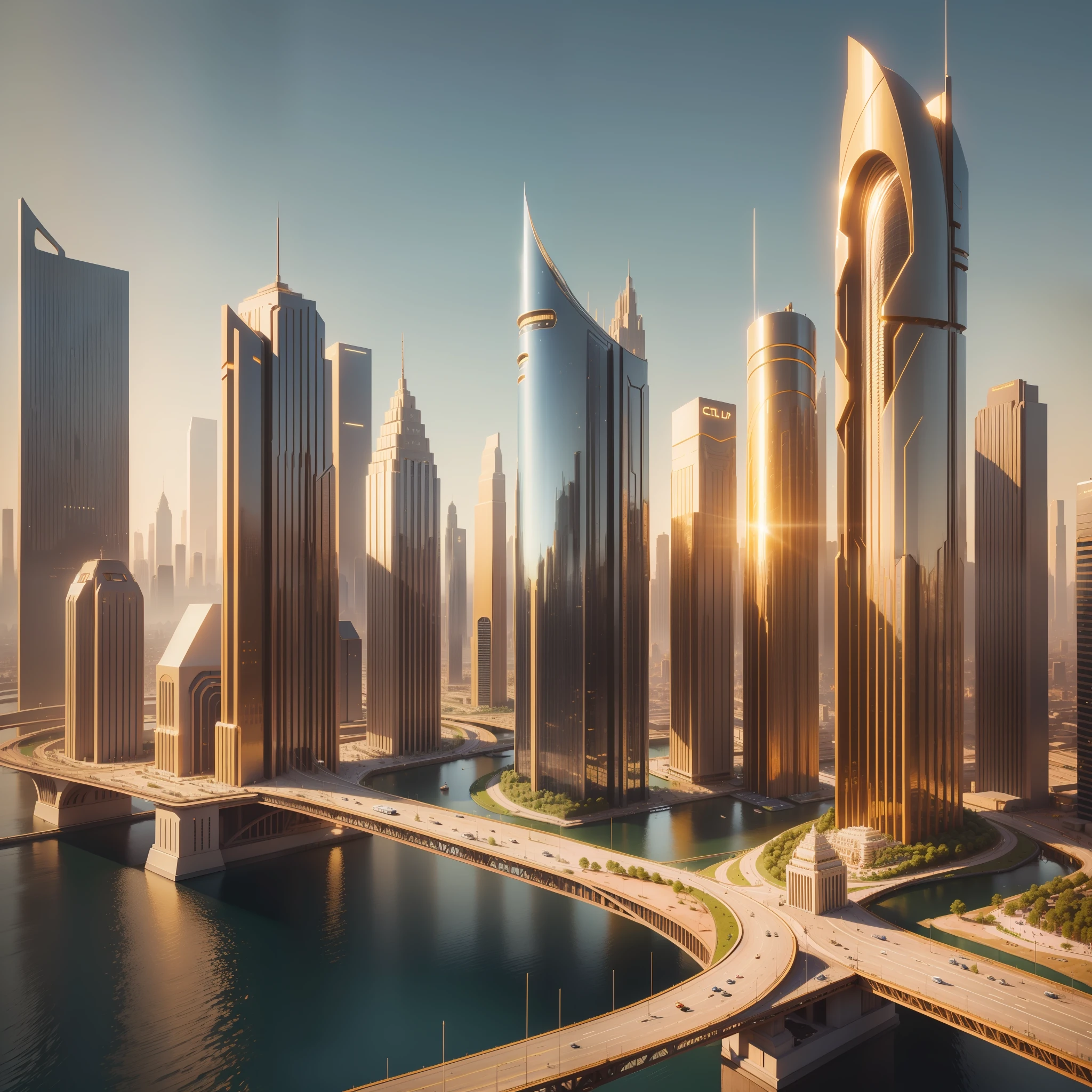 City of Gold, City of the Future. 4k. Realistic, ultra-detailed.