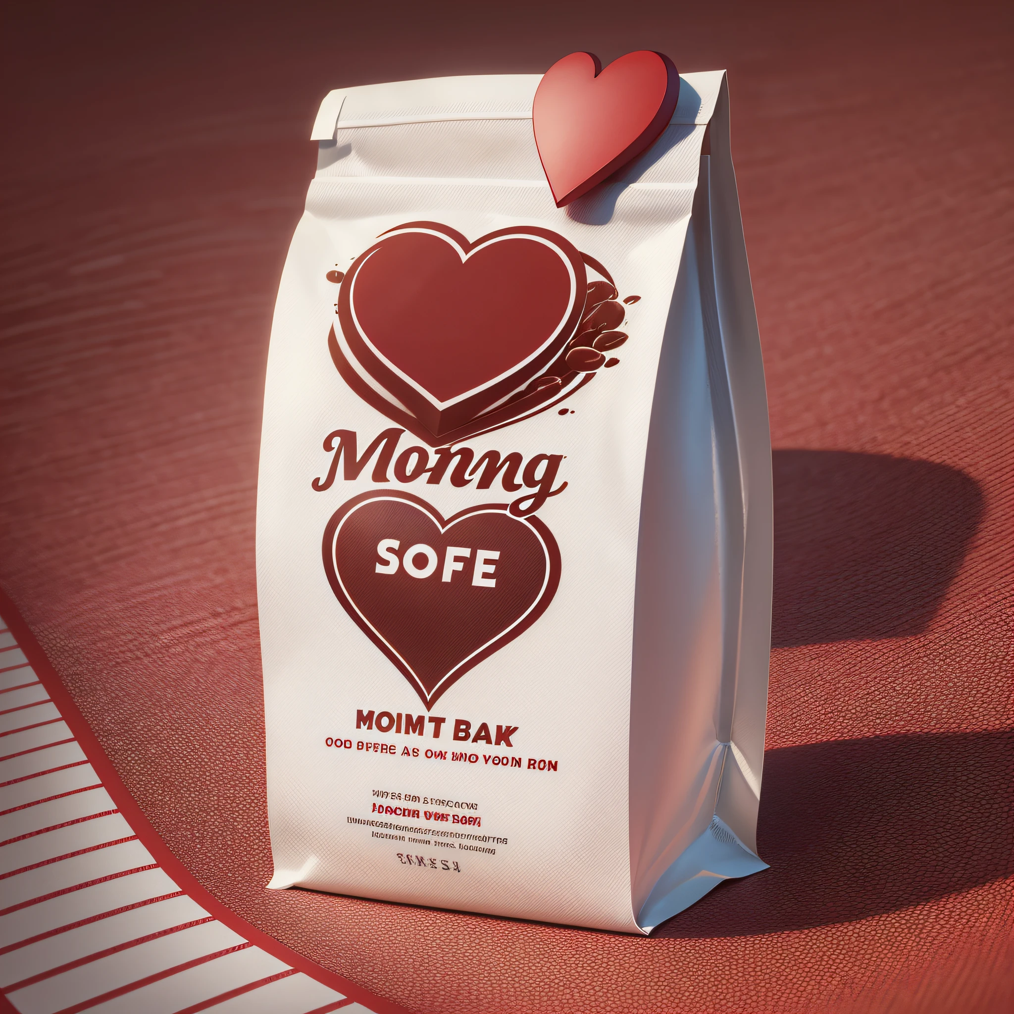 design a coffee package with a red heart and mourning written on it, no background, red and white color --auto --s2