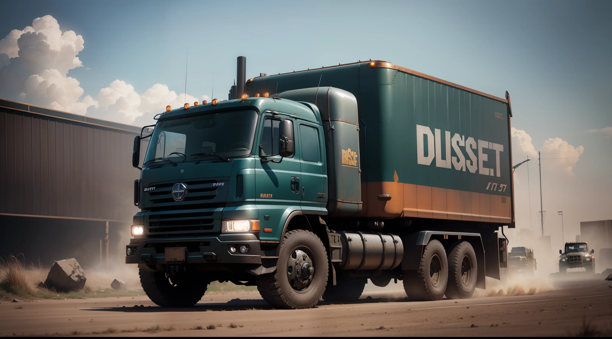 dieselpunk truck, vibrant, photorealistic, realistic, dramatic, dark, sharp focus, 8k