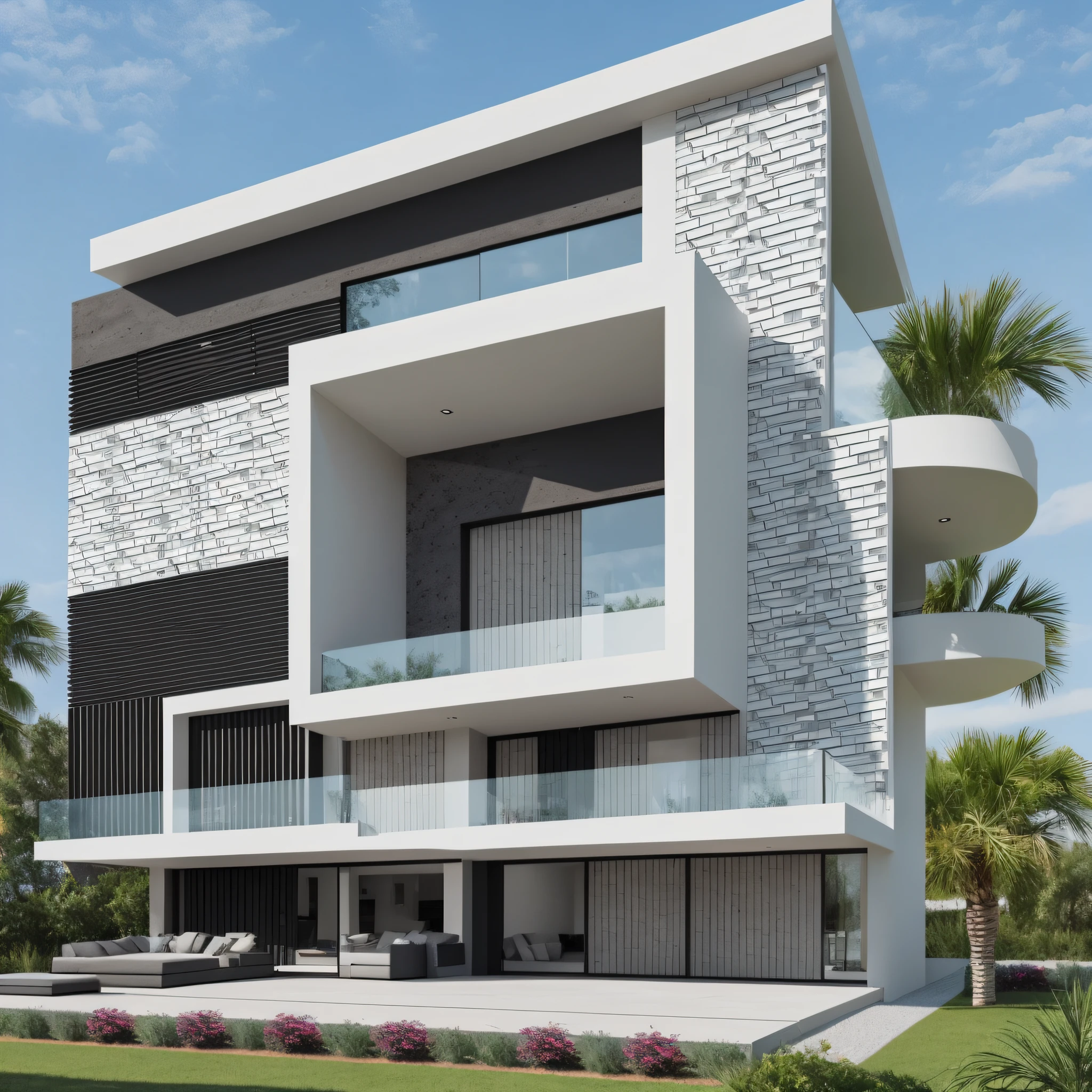 3D concrete cladding, façade of a beautiful house, texture and three-dimensional design with unique and sophisticated look --auto --s2