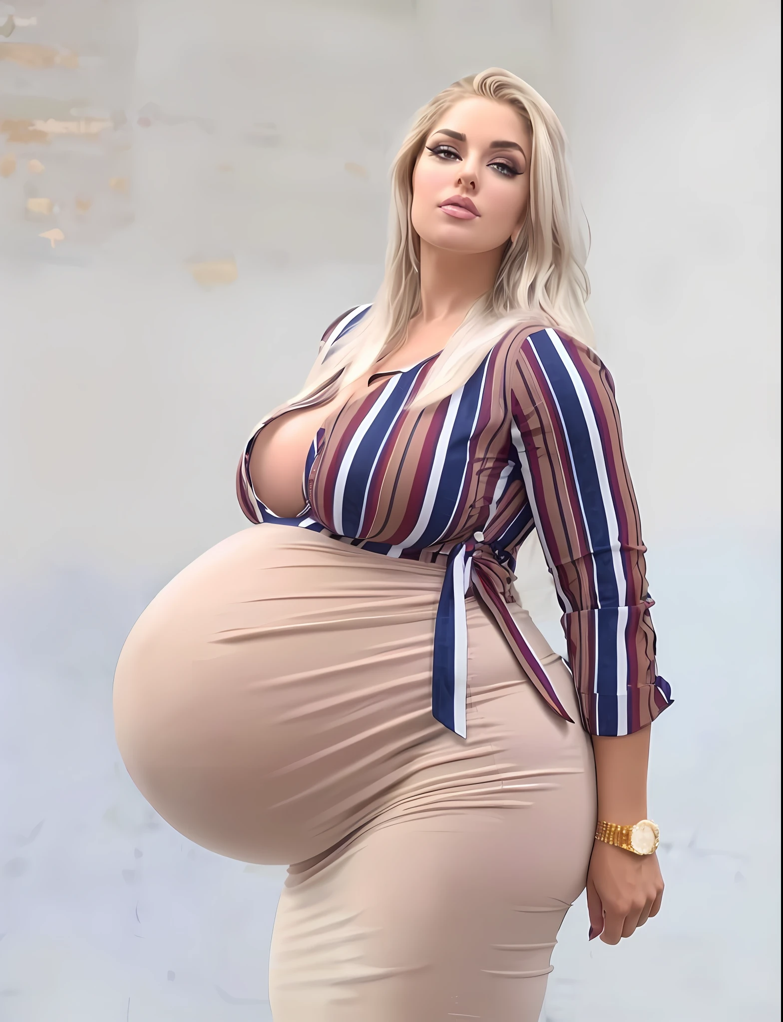 beautiful pregnant woman, beautiful busty woman, amazing stunningly beautiful, most beautiful women ever, enormous natural breasts, voluptuous, deep cleavage, beautiful busty model, sexy, enormous massive huge big boobs, gorgeous face, bright big eyes, sexy makeup, wavy hair, enormous round pregnant belly, massive huge pregnant belly