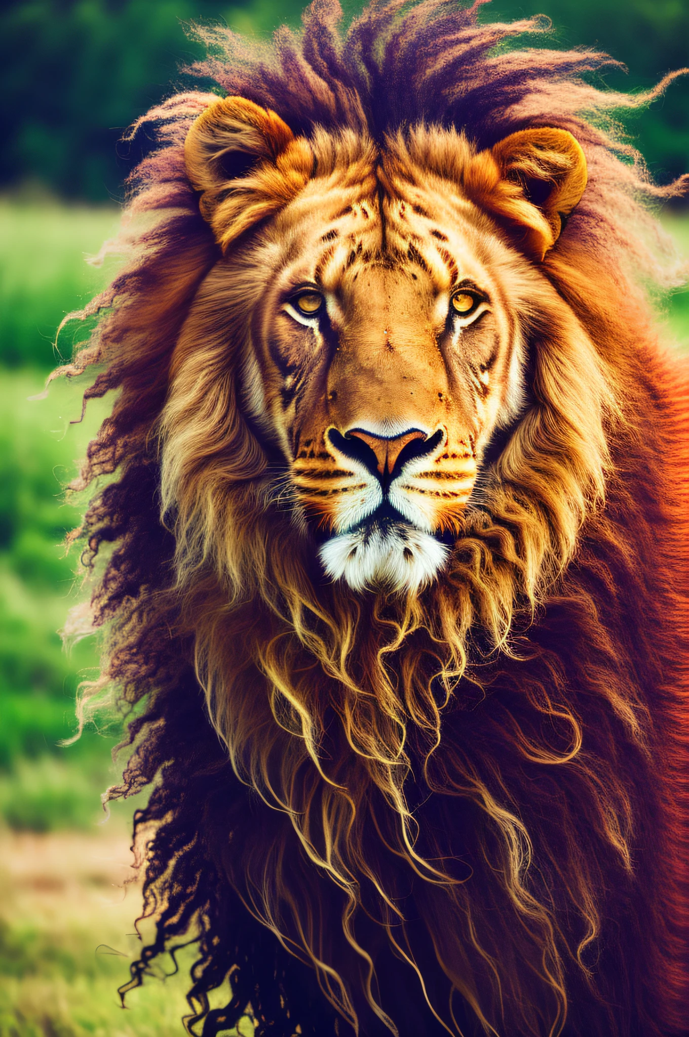Leo head, front, big mane, photography