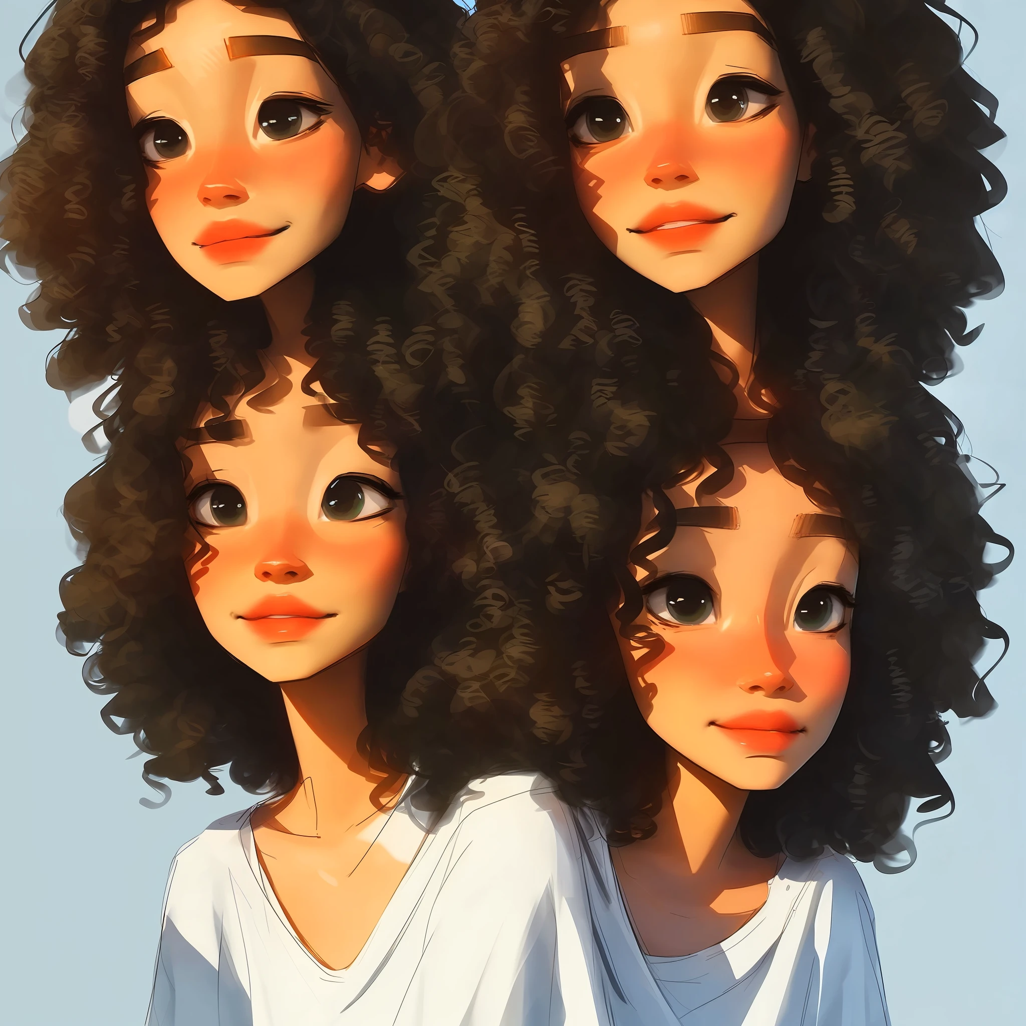 Portrait of a woman, by Samdoesarts, a curly, sympathetic girl, with olive skin, and feminine face, and short hair.