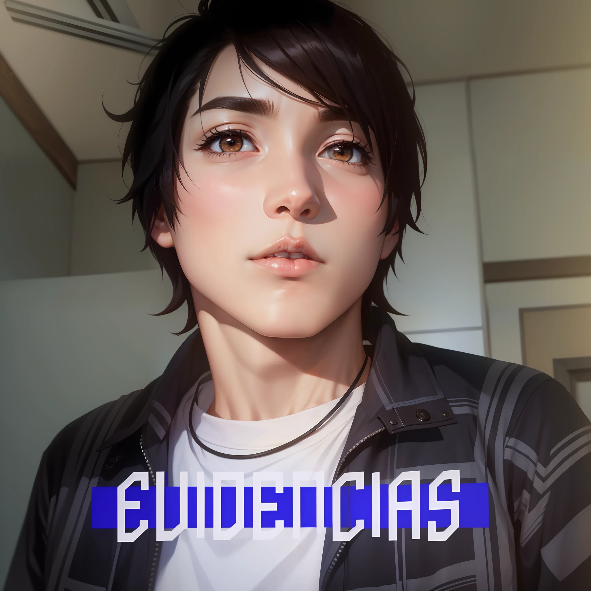 (best quality, masterpiece: 1.2), (natural semi-realistic, anime style: 1.37), anime style from MAPPA studio, young 20 years old, emo hair, (removal of words or something written: 1.5), brown eyes, not so big eyes