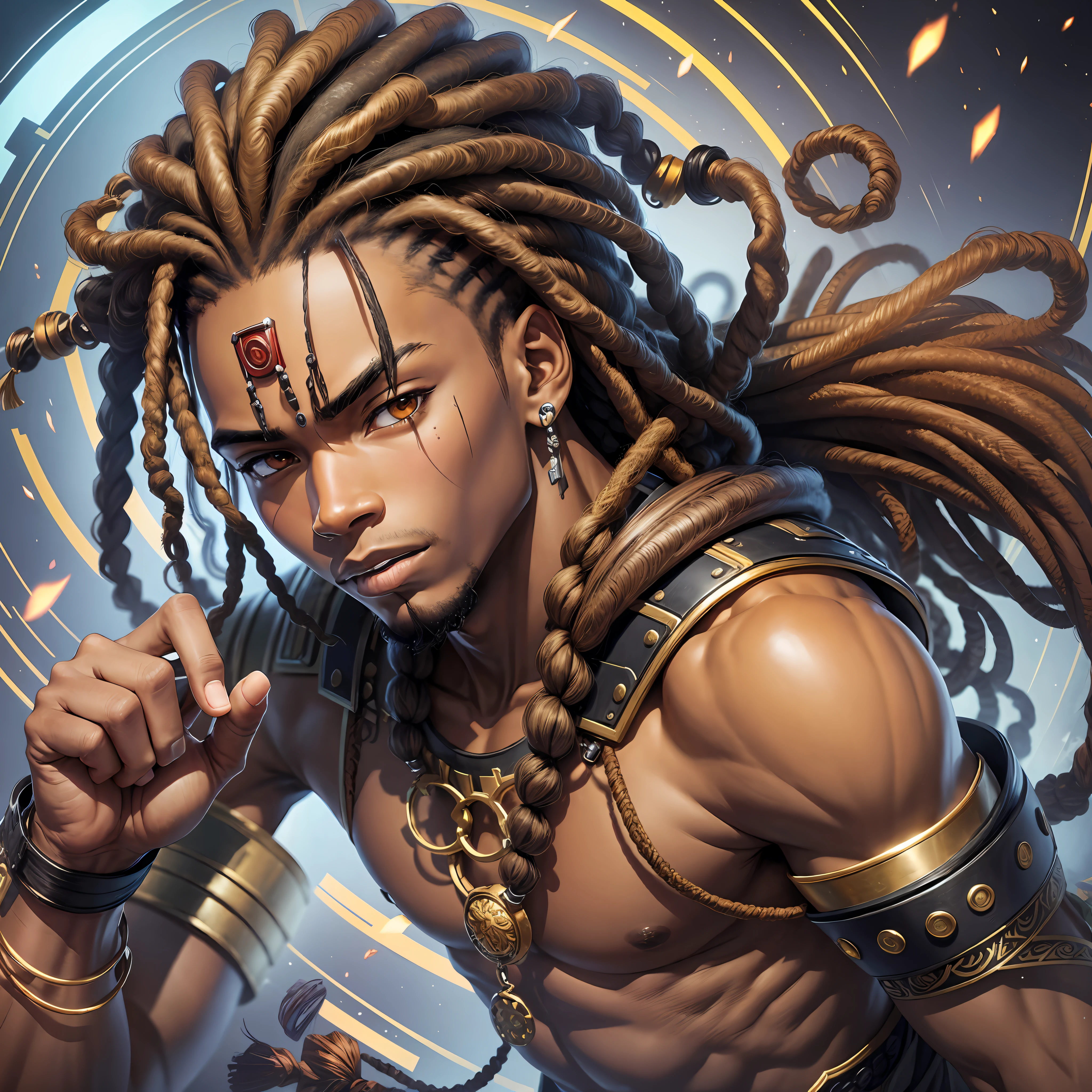 Black male ager with dreads warrior in anime style --auto --s2