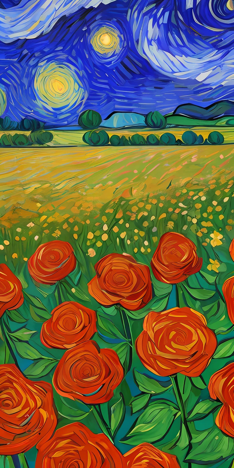 Field of Roses, Van Gogh Style, 8k --auto --s2