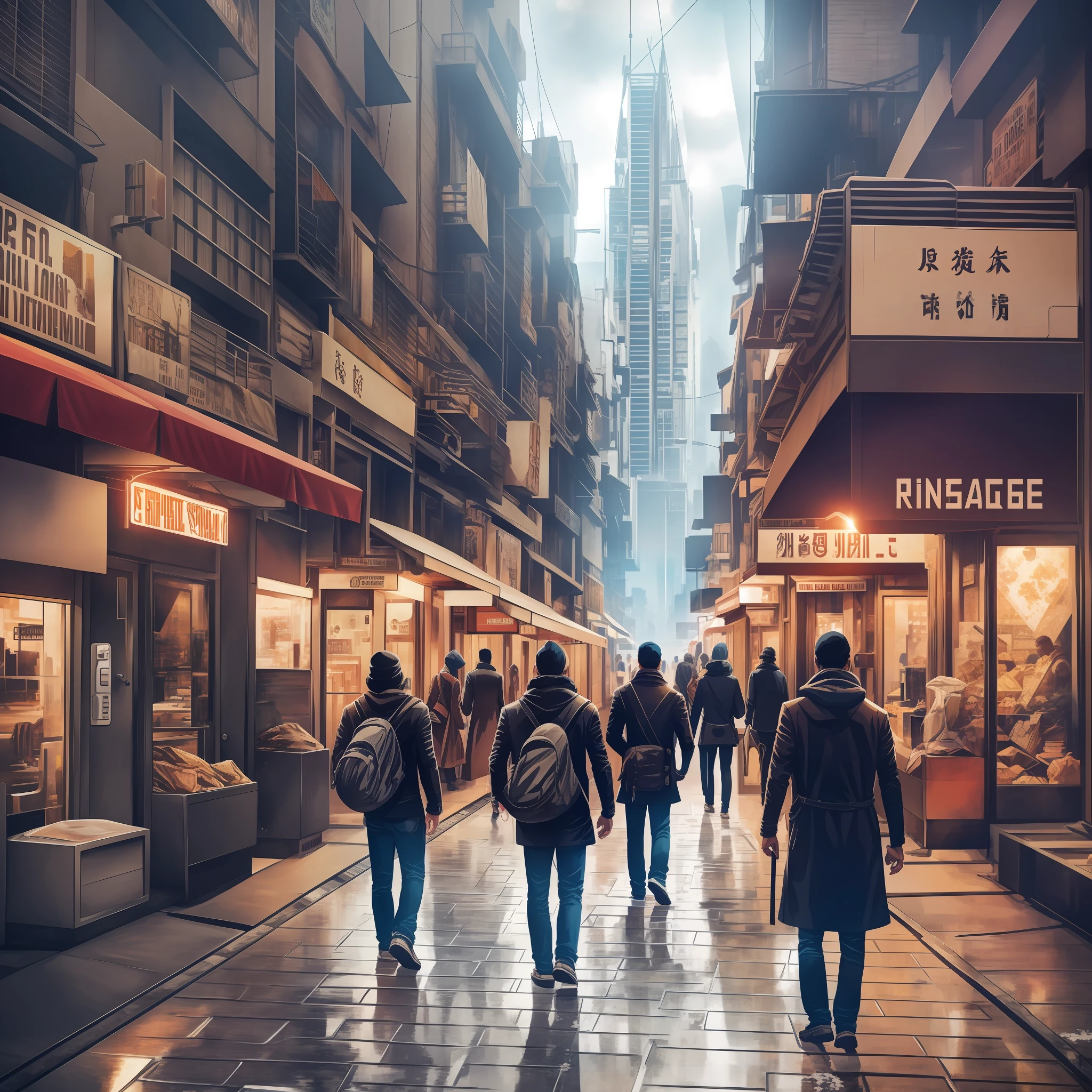 In the bustling streets of the cold metropolis, We are strangers, nameless strangers. Connections are lost, loneliness lurks, empty echoes in a world of concrete and sand., Realism, modern, 4K