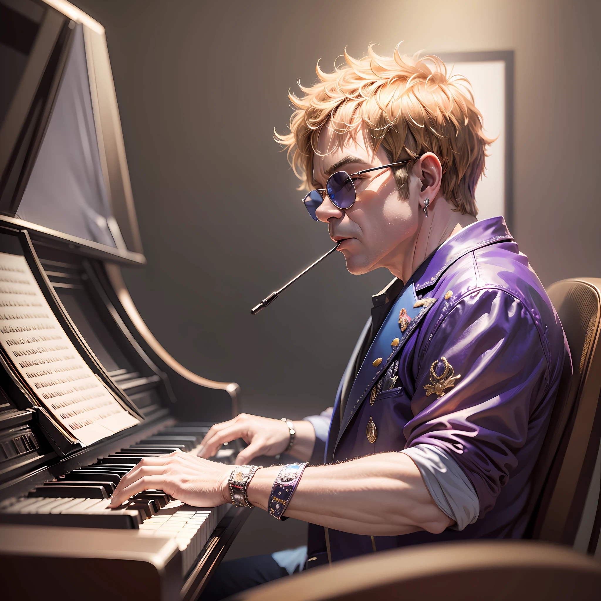 Realistic image, best 8k quality of Elton John playing piano --auto --s2