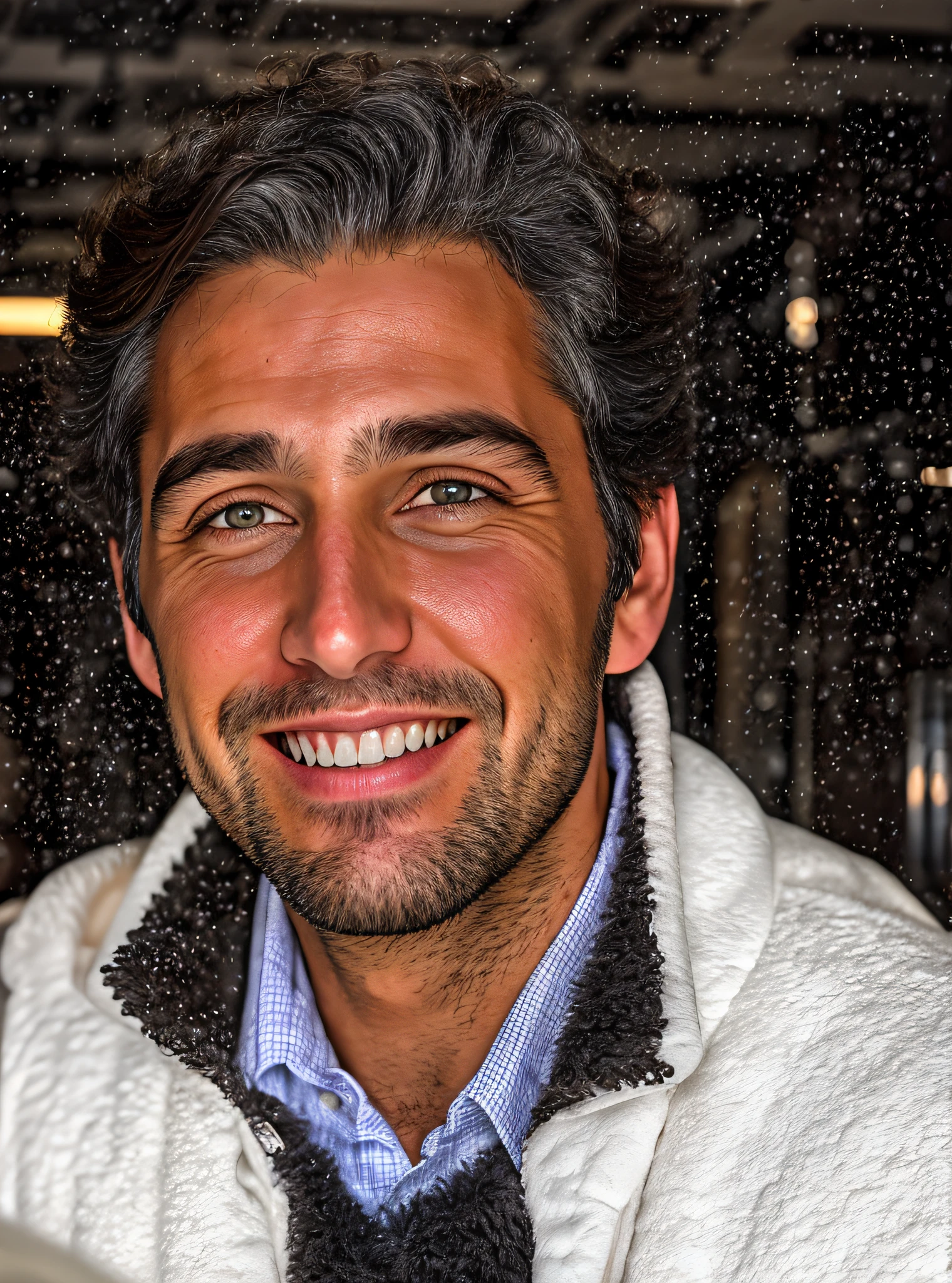 Smiling man, in white coat, realistic image, with lots of quality, 8k