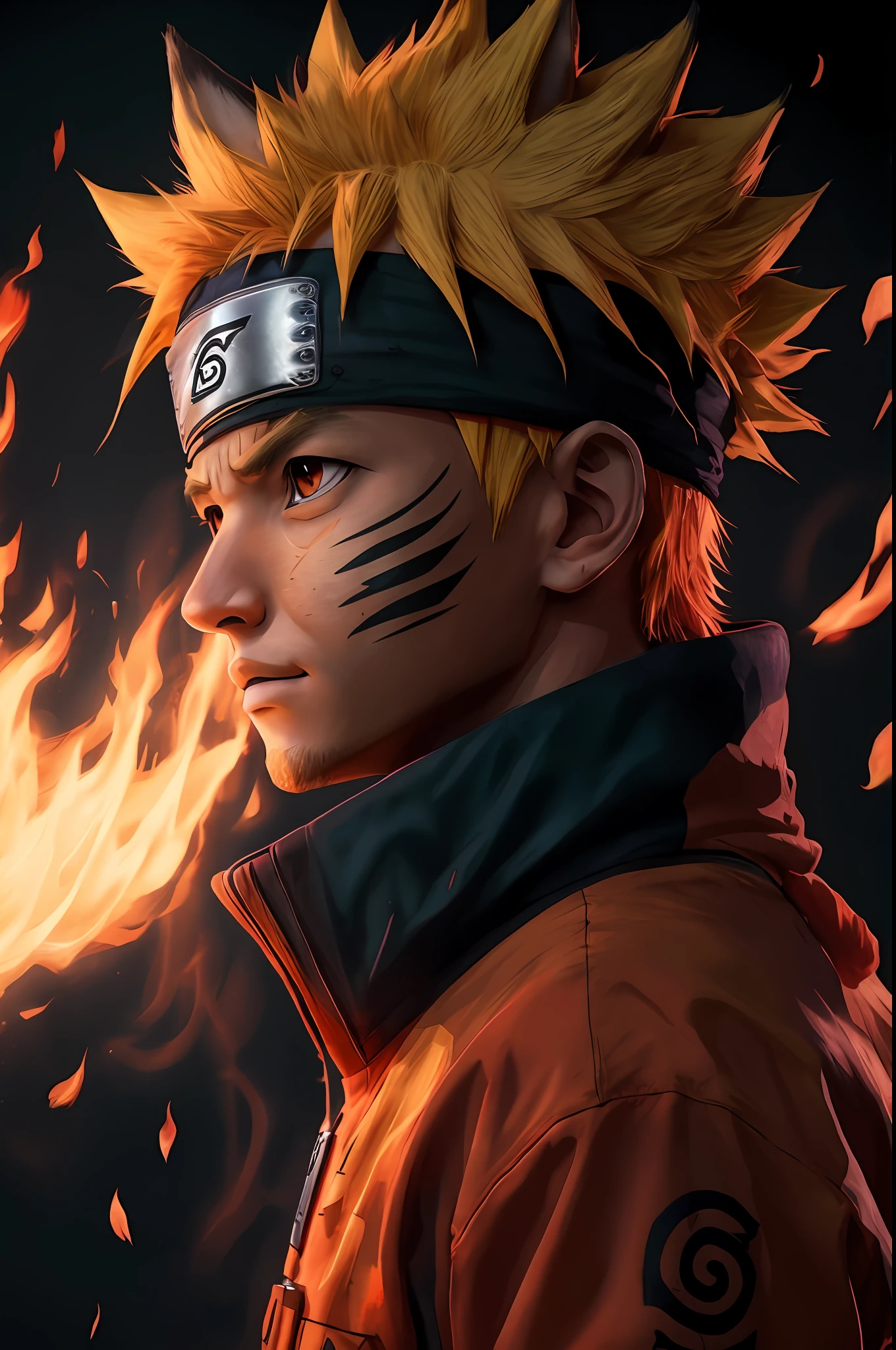 Naruto, 1boy, fundo_preto, fire, 9 fox tails, apply to the bottom a furious nine-tailed fox