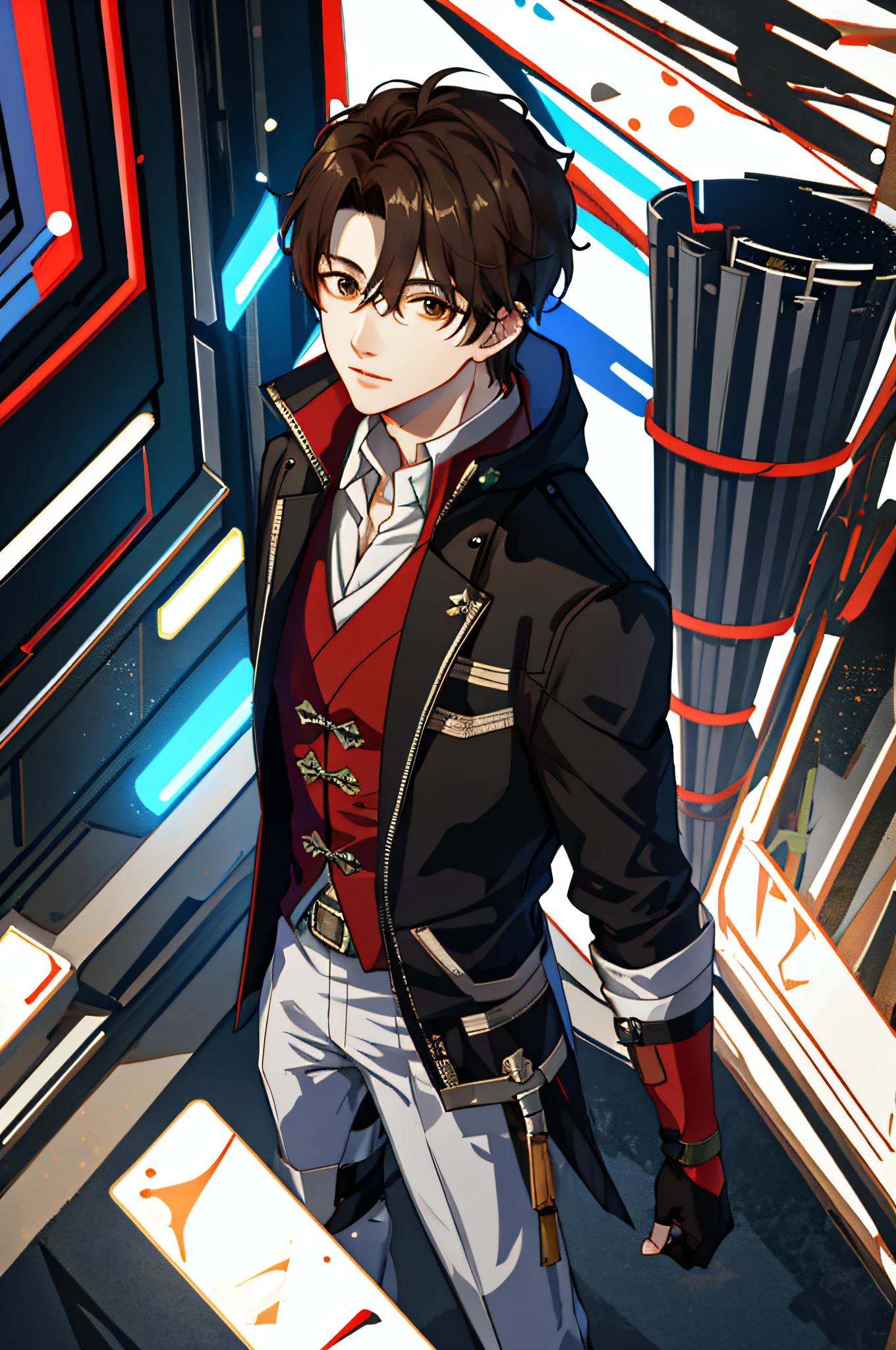 masterpiece, high quality, 1boy,solo,male focus, brown eyes,yexiu\(quanzhigaoshou\),blacklight,from above,cyberpunk,