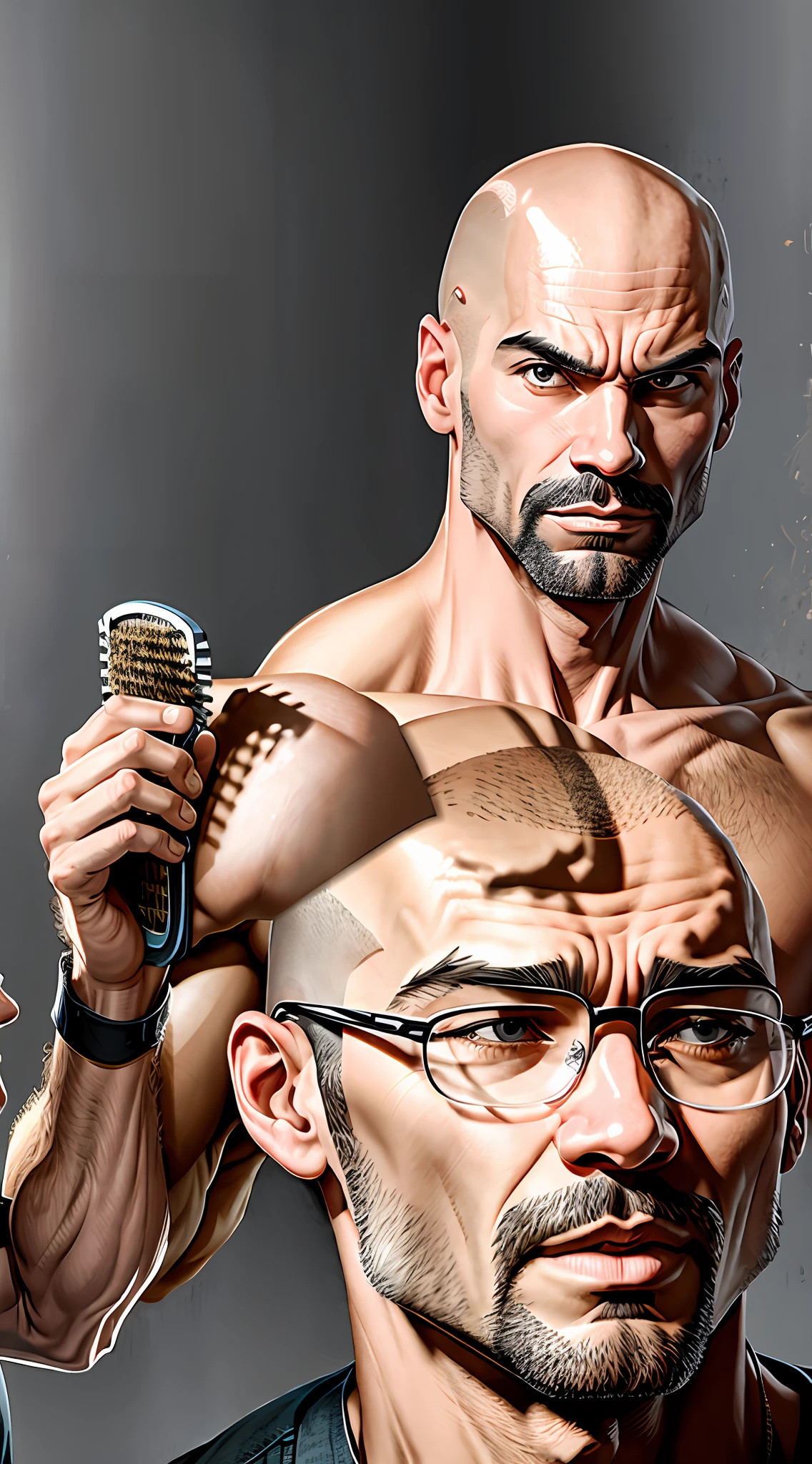 Two bald men fighting over a comb