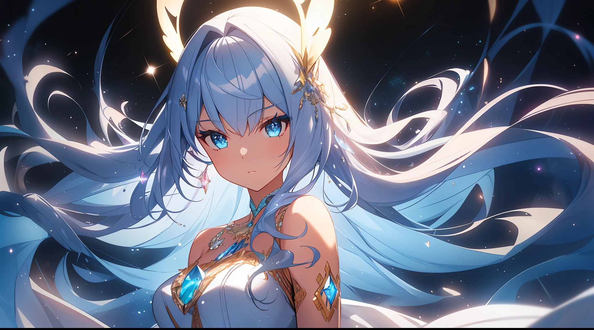 (Masterpiece:1.2), best quality, (illustration:1.2),(Masterfully crafted Glow, lens flare), (ultra-detailed), hyper details, (delicate detailed), (intricate details), (cinematic light, best quality Backlights), clear line, solo female, solo female, perfect body, (1girl), (bioluminescent hair:1.2), (glowing eyes), (Dynamic:1.2), ((makeup)), high contrast, (best illumination, an extremely delicate and beautiful), ((cinematic light)), colourful, powerful, (Cinematic masterpiece), Stick figure, splashes of colour, absolutely eye-catching, ((colourful paint splashes on  background, dulux,)), ((caustic)), dynamic angle, beautiful detailed smoke, (Captivating),(Intricately Detailed Cinematic  background:1.1), ambient occlusion, ambient light, ray-traced reflections, gem, sparkle, radiant aura, glowing hair