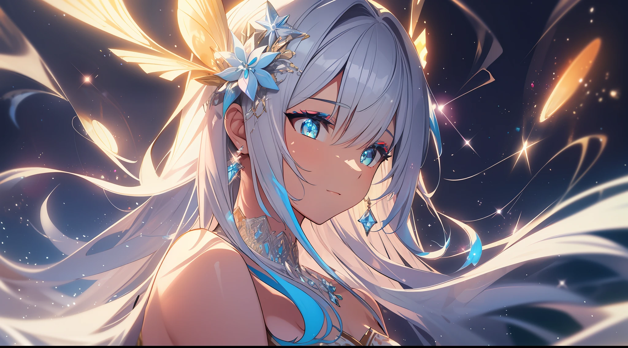 (Masterpiece:1.2), best quality, (illustration:1.2),(Masterfully crafted Glow, lens flare), (ultra-detailed), hyper details, (delicate detailed), (intricate details), (cinematic light, best quality Backlights), clear line, solo female, solo female, perfect body, (1girl), (bioluminescent hair:1.2), (glowing eyes), (Dynamic:1.2), ((makeup)), high contrast, (best illumination, an extremely delicate and beautiful), ((cinematic light)), colourful, powerful, (Cinematic masterpiece), Stick figure, splashes of colour, absolutely eye-catching, ((colourful paint splashes on background, dulux,)), ((caustic)), dynamic angle, beautiful detailed smoke, (Captivating),(Intricately Detailed Cinematic background:1.1), ambient occlusion, ambient light, ray-traced reflections, gem, sparkle, radiant aura, glowing hair