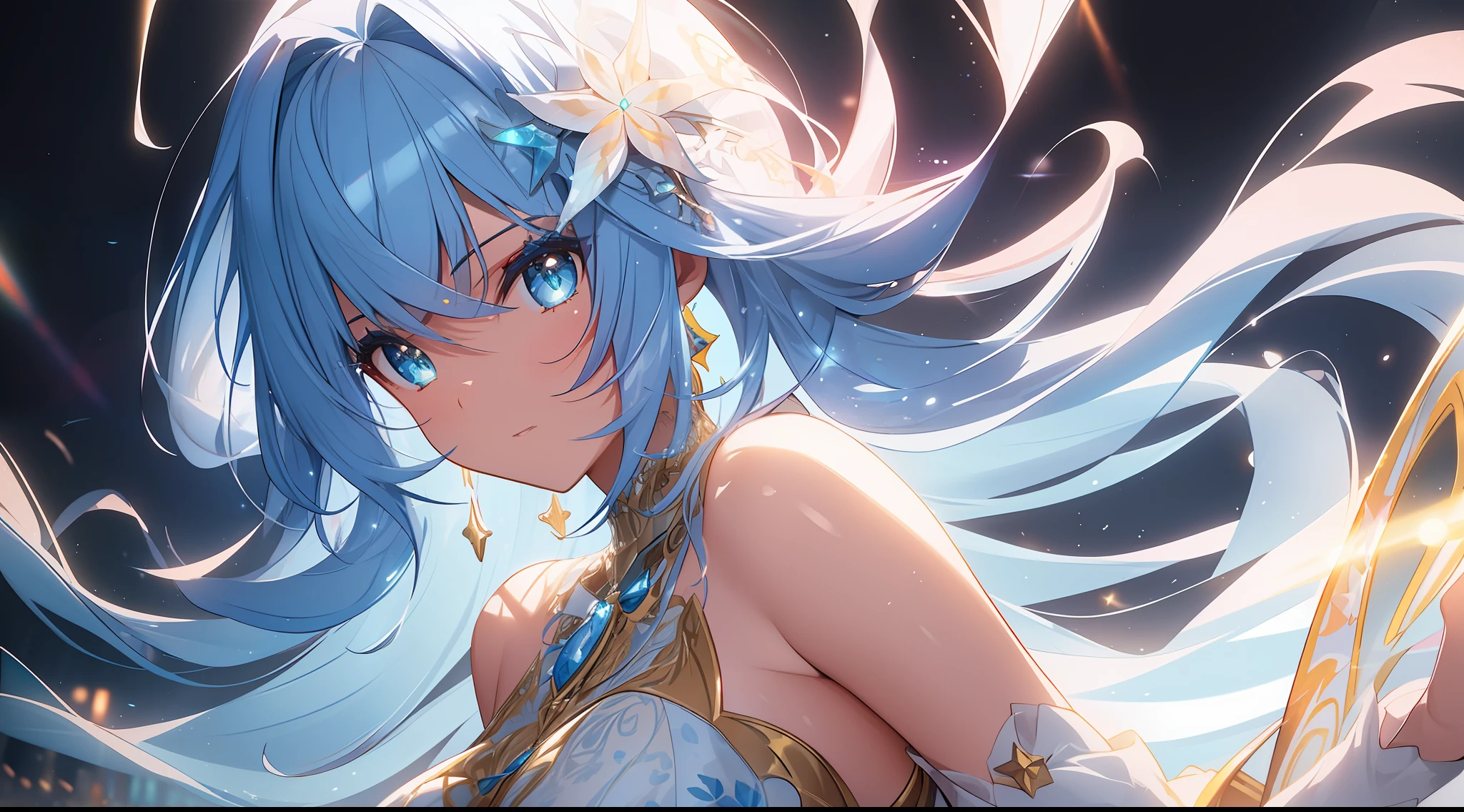 (Masterpiece:1.2), best quality, (illustration:1.2),(Masterfully crafted Glow, lens flare), (ultra-detailed), hyper details, (delicate detailed), (intricate details), (cinematic light, best quality Backlights), clear line, solo female, solo female, perfect body, (1girl), (bioluminescent hair:1.2), (glowing eyes), (Dynamic:1.2), ((makeup)), high contrast, (best illumination, an extremely delicate and beautiful), ((cinematic light)), colourful, powerful, (Cinematic masterpiece), Stick figure, splashes of colour, absolutely eye-catching, ((colourful paint splashes on  background, dulux,)), ((caustic)), dynamic angle, beautiful detailed smoke, (Captivating),(Intricately Detailed Cinematic  background:1.1), ambient occlusion, ambient light, ray-traced reflections, gem, sparkle, radiant aura, glowing hair