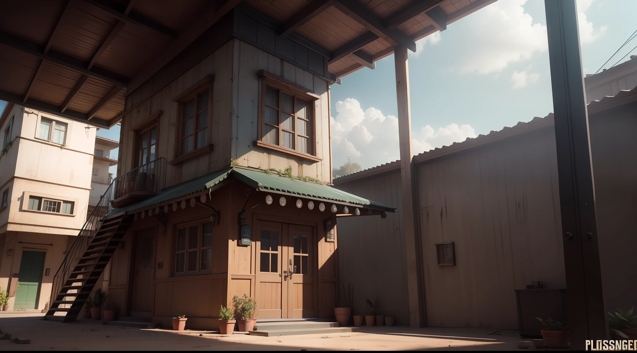 casa dieselpunk , vibrant, photorealistic, realistic, dramatic, dark, sharp focus, 8k